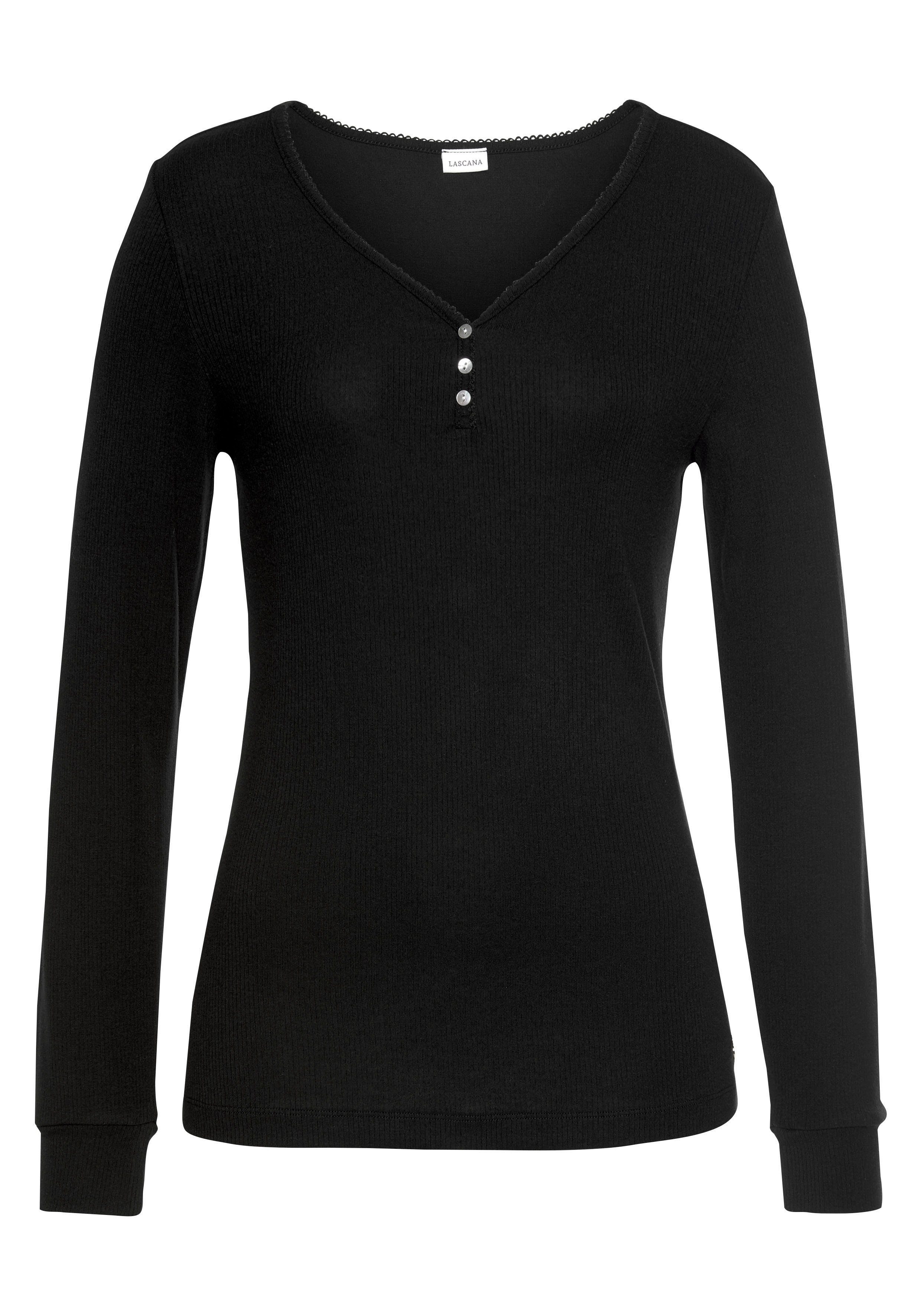 Lascana Pyjama met geribd shirt met lange mouwen (2-delig, 1 stuk)