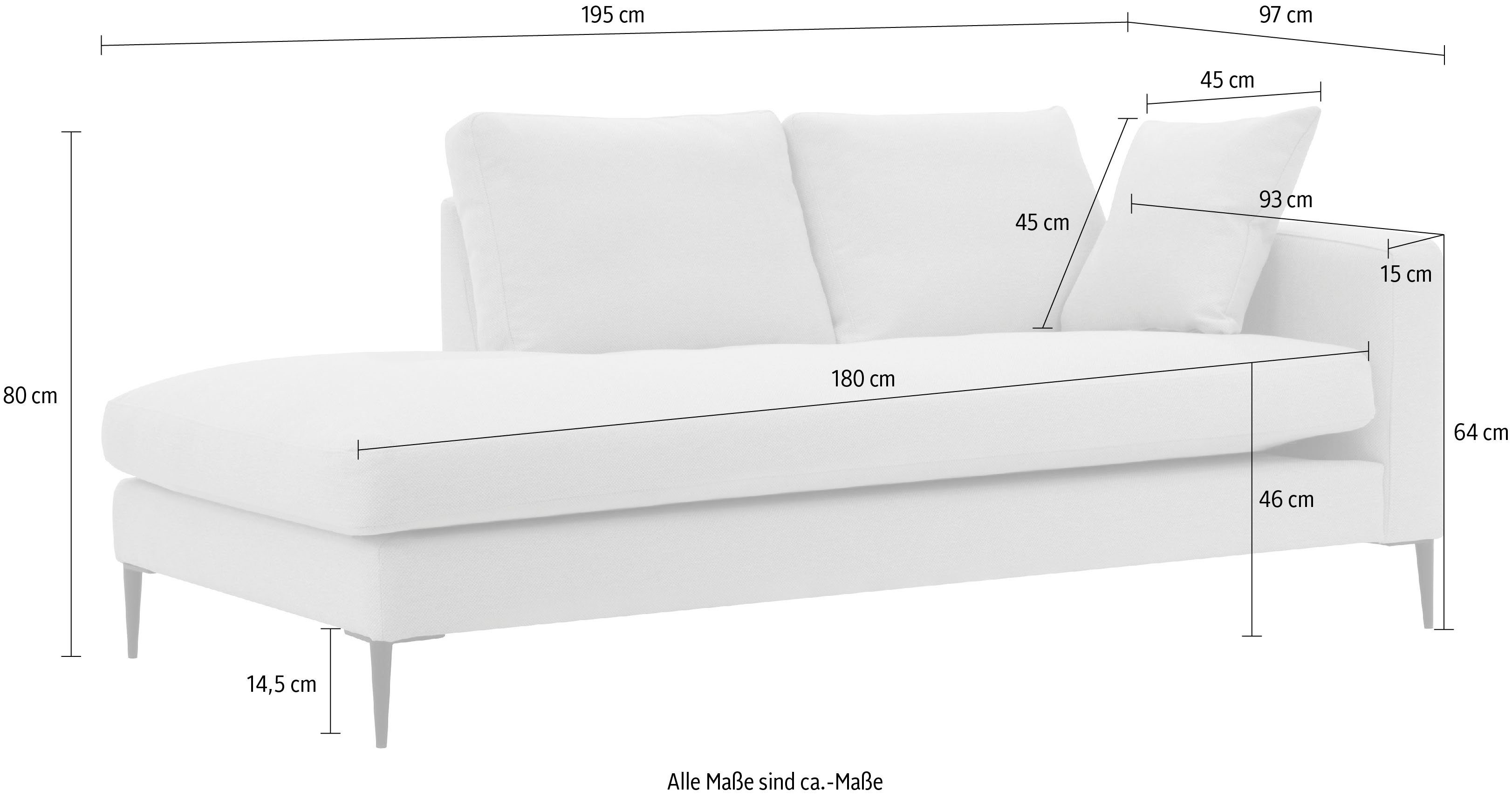 Leonique Récamier Cozy chaise longue, afmetingen B/D/H: 195/97/80 cm met los kussen en metalen poten, armleuning naar keuze links of rechts