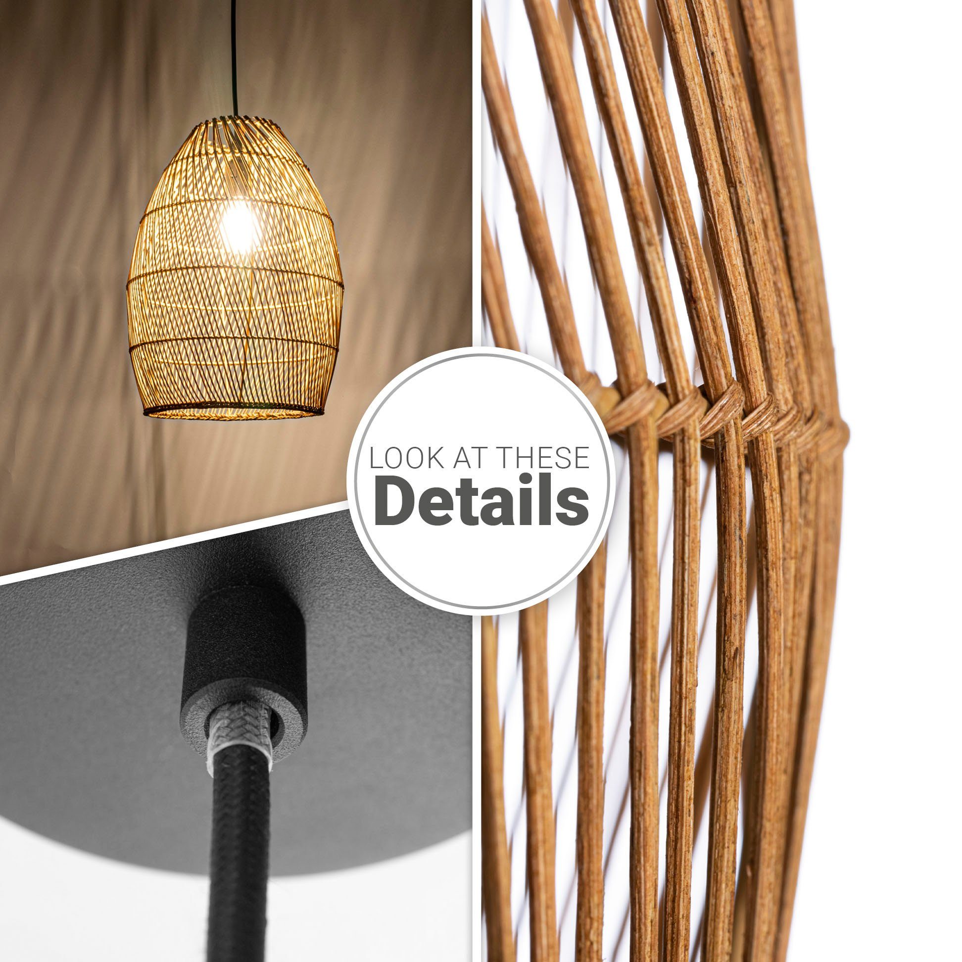 Paco Home Hanglamp VIHMA Rattan pendellamp mand eettafel lamp natuurlijk LED Boho rustiek E27