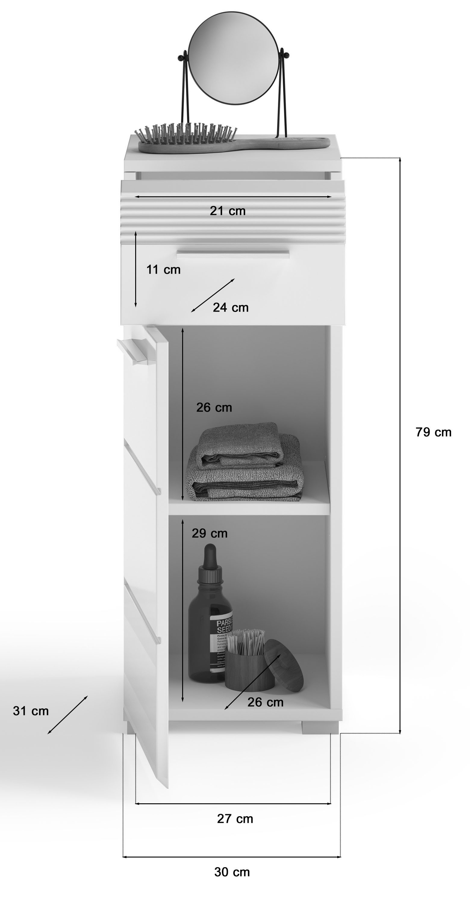 INOSIGN Onderkast Malmö, breedte 30 cm, 1 deur (deurhengsel verwisselbaar), 1 lade in verschillende kleuren verkrijgbaar, badkamermeubels, badkamerkast, commode, badkamer