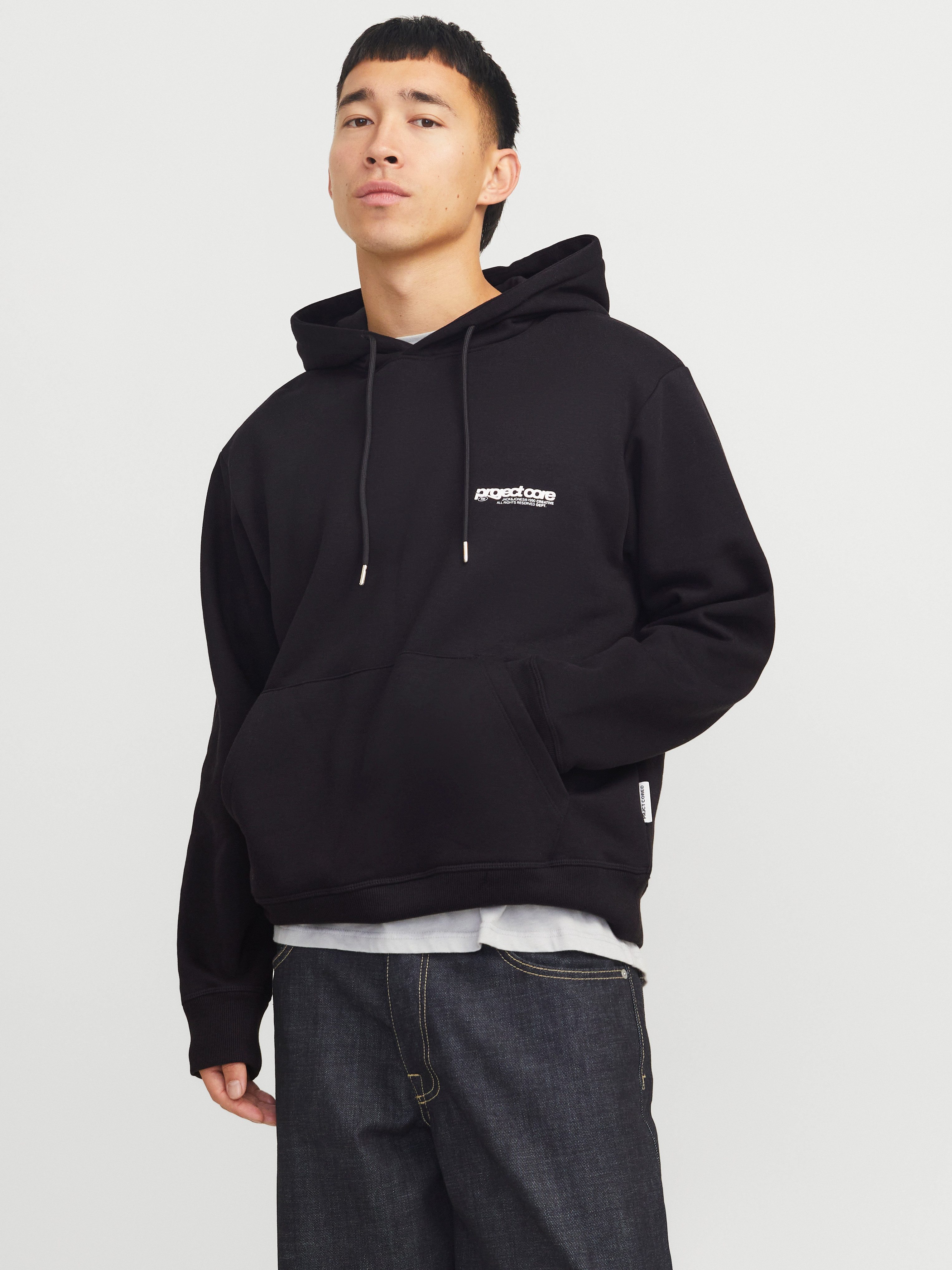 Jack & Jones Hoodie JCOUNION PRINT SWEAT HOOD NOOS heren hoodies maat XS zwart