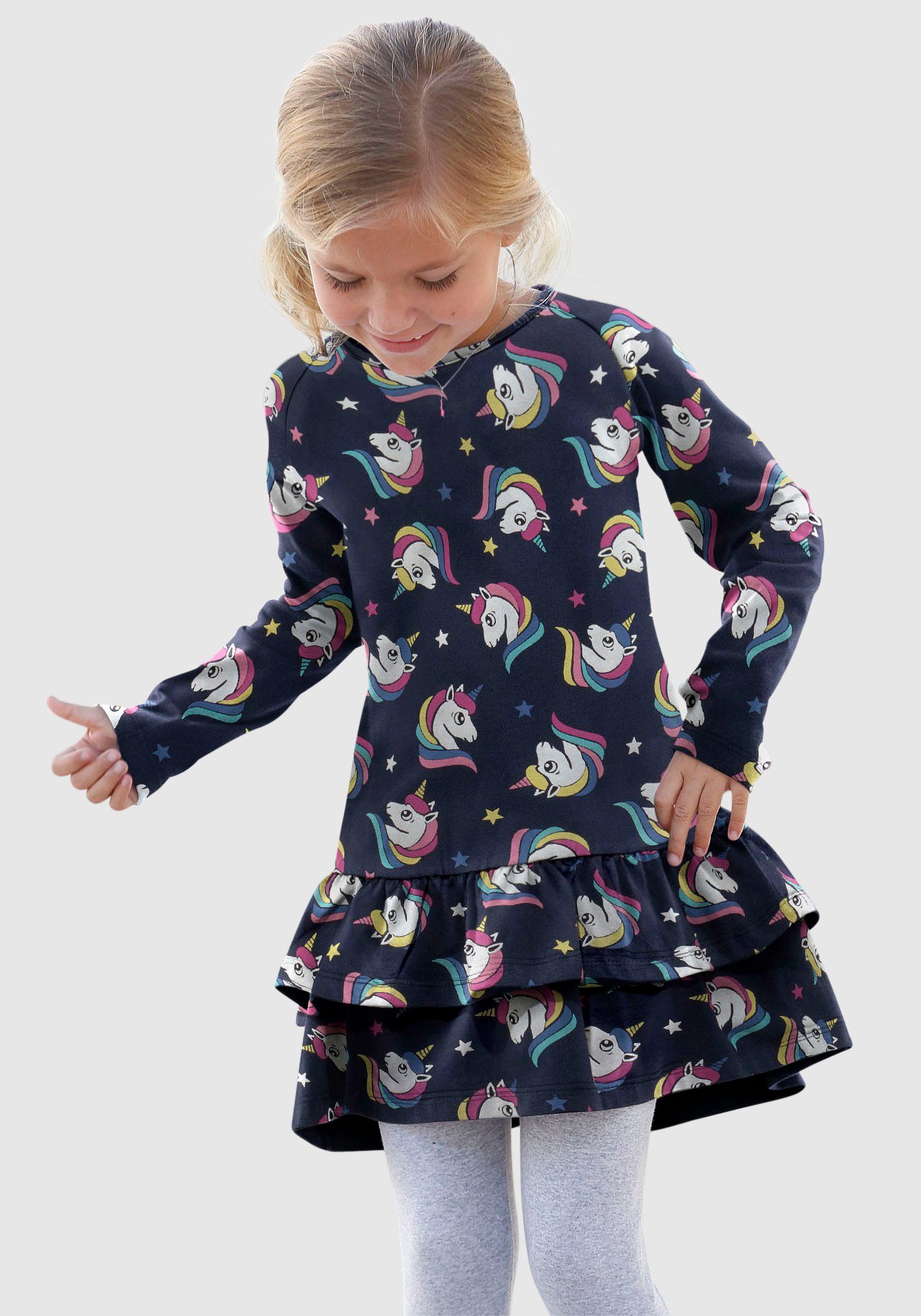 KIDSWORLD Jerseyjurk Voor kleine meisjes feestelijke gelegenheden, knie-vrije lengte, elegante stijl