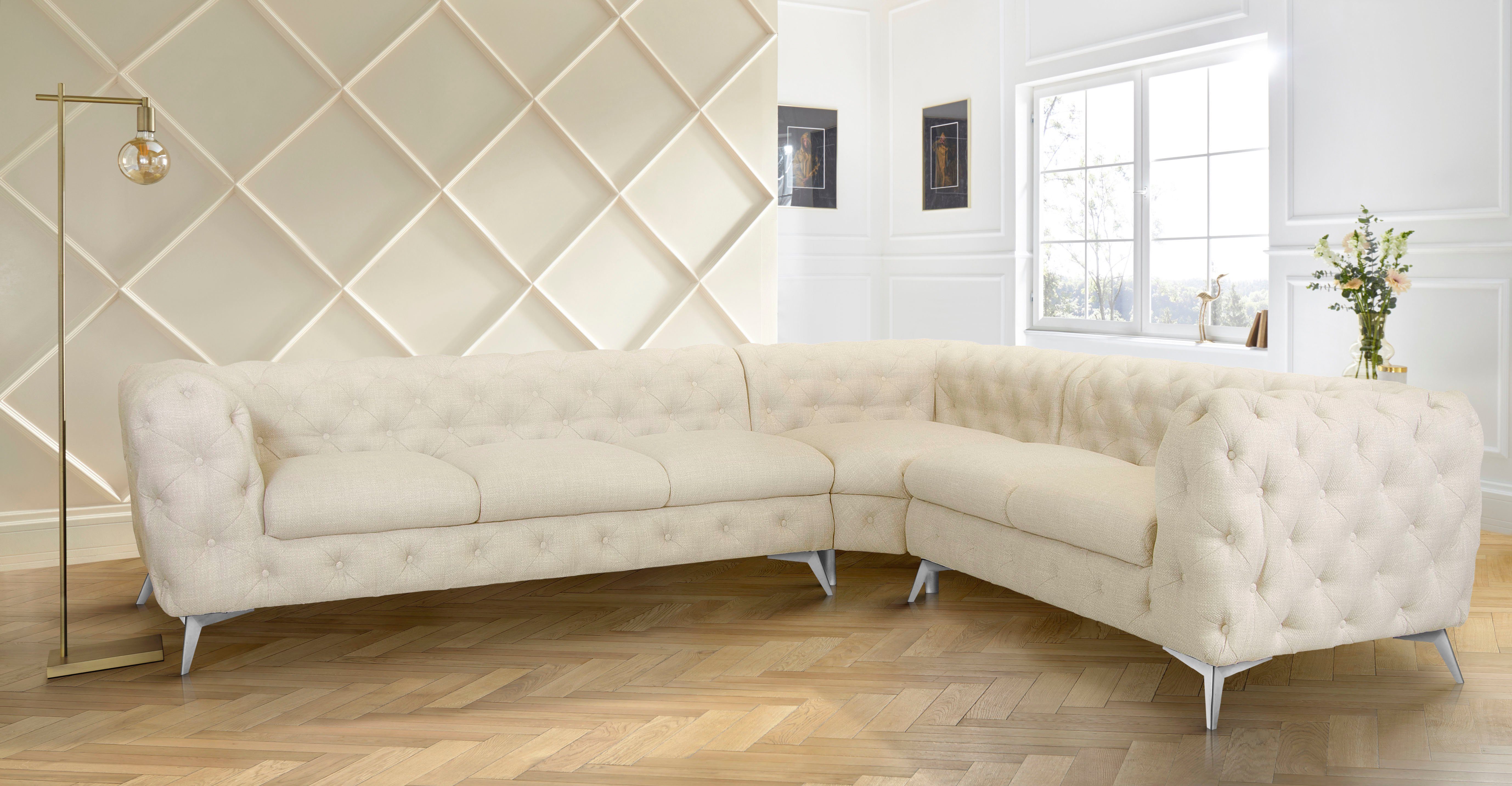 Leonique Chesterfield-bank Glynis L-vorm luxueuze capitonnage, moderne chesterfield look, kleur van de poten ter keuze