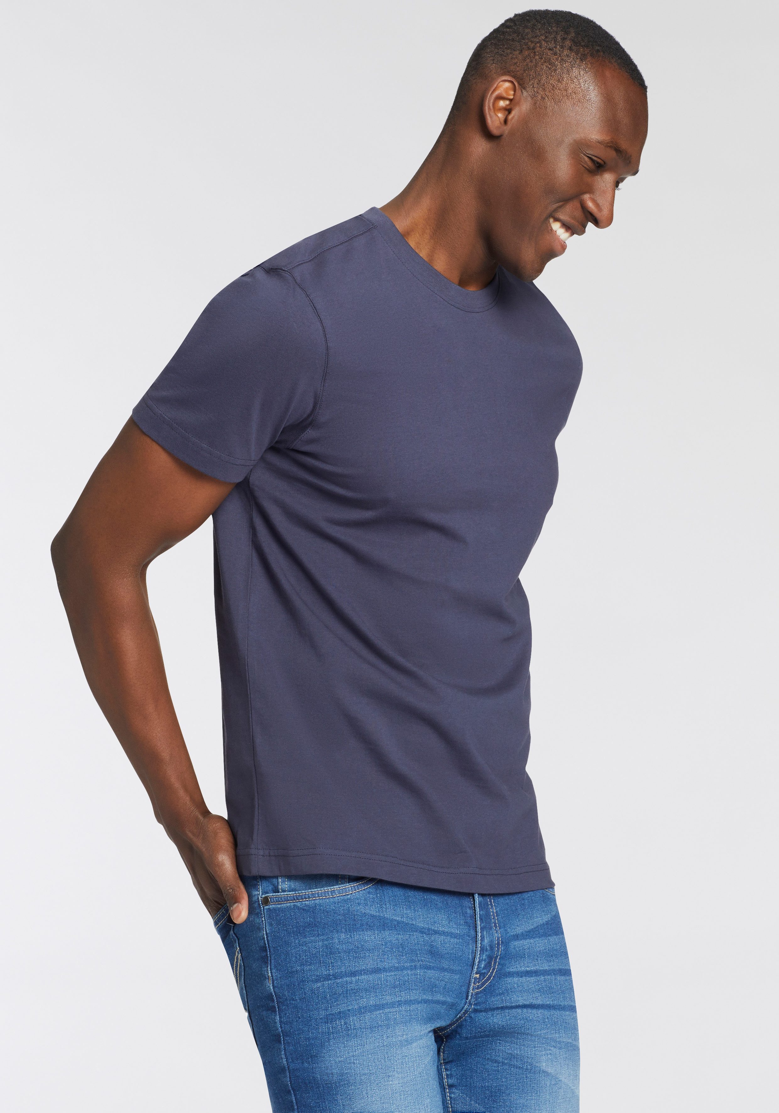 Man's World T-shirt Nieuwe kleuren! Korte mouw, effen kleur, ronde hals, van katoen(3-delig, Set van 3)