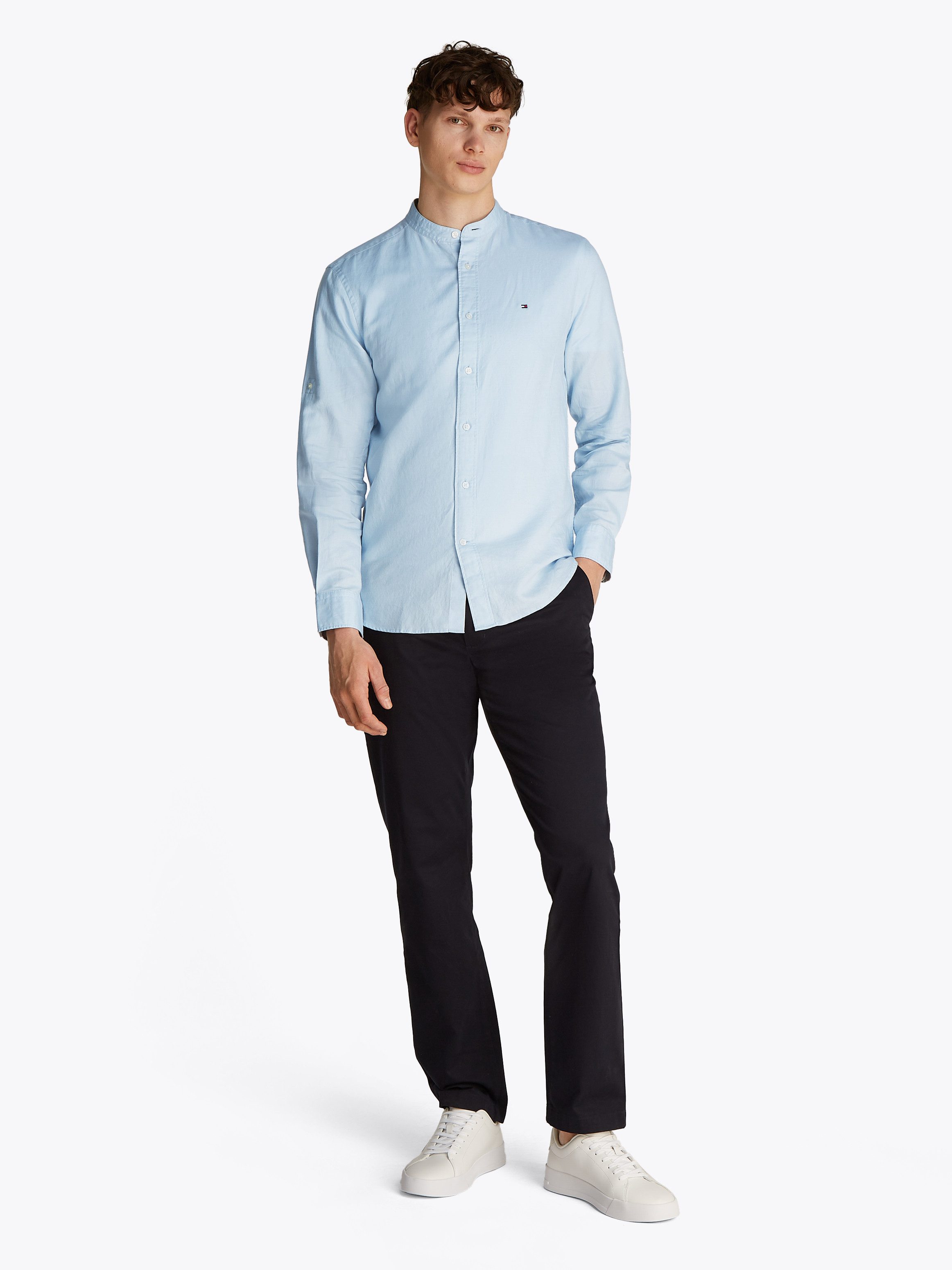 Tommy Hilfiger Overhemd met lange mouwen LINEN BLEND MAO COLLAR SHIRT