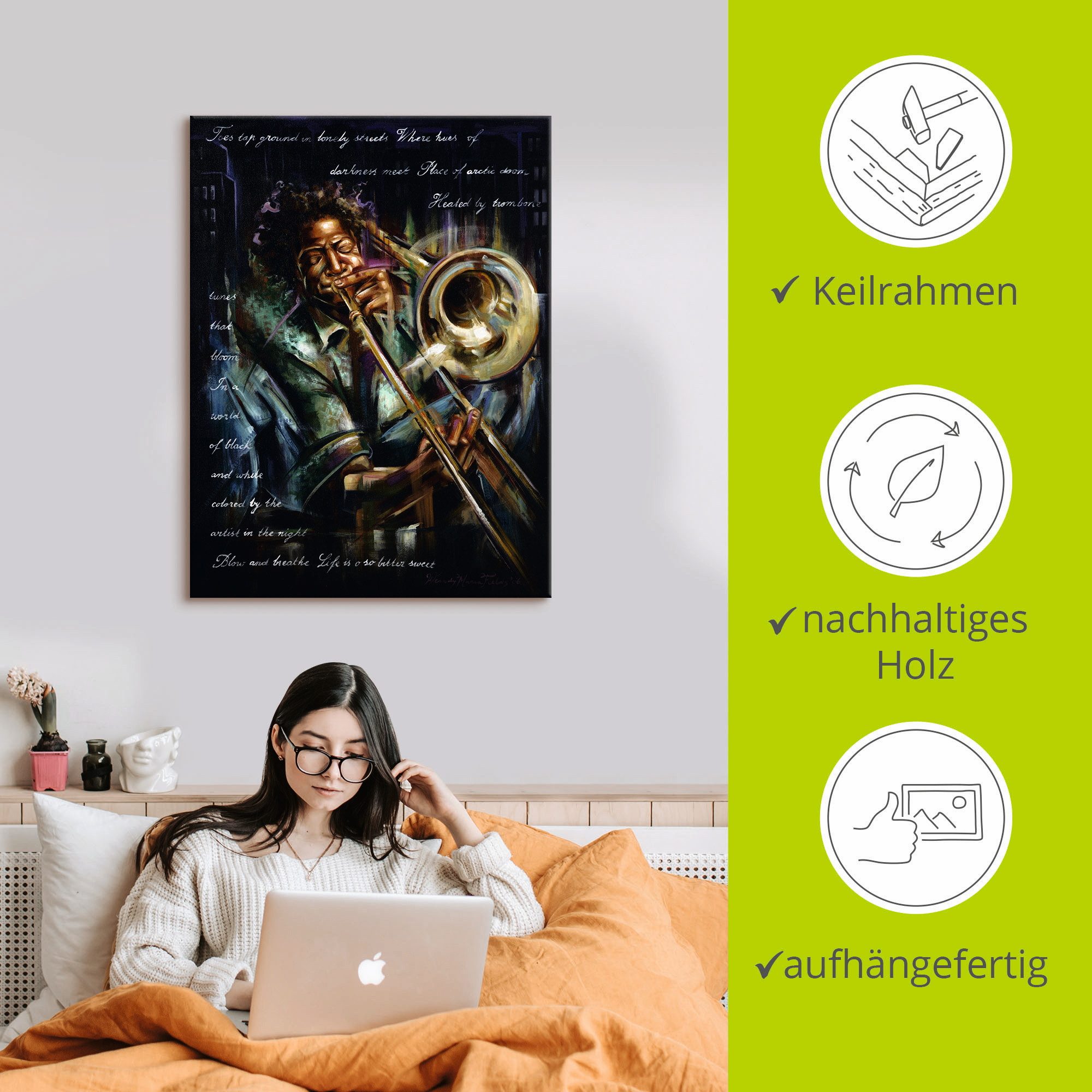 Artland Artprint op linnen Trombonemelodieën gespannen op een spieraam