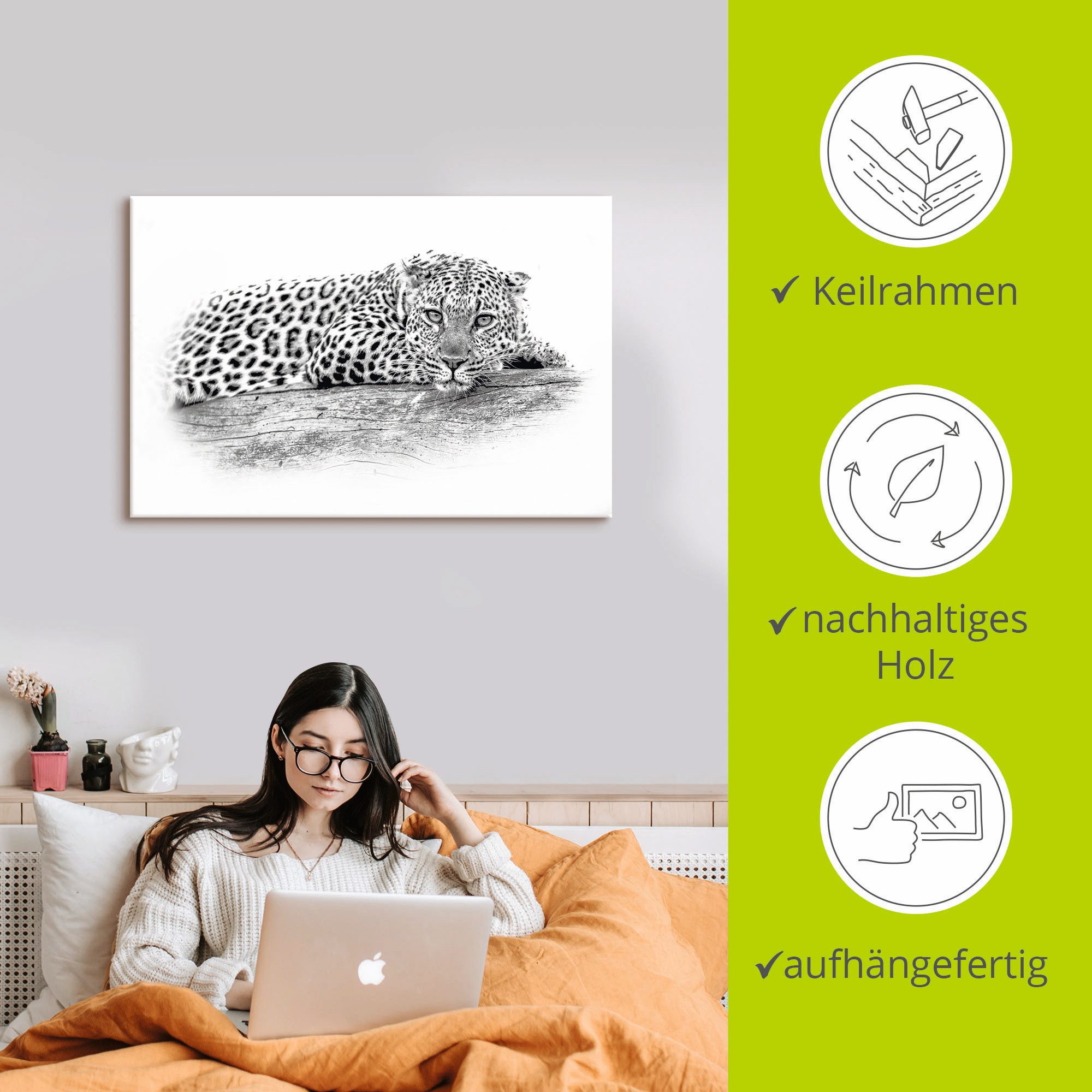 Artland Artprint Luipaard highkey look als artprint van aluminium, artprint op linnen, muursticker of poster in verschillende maten