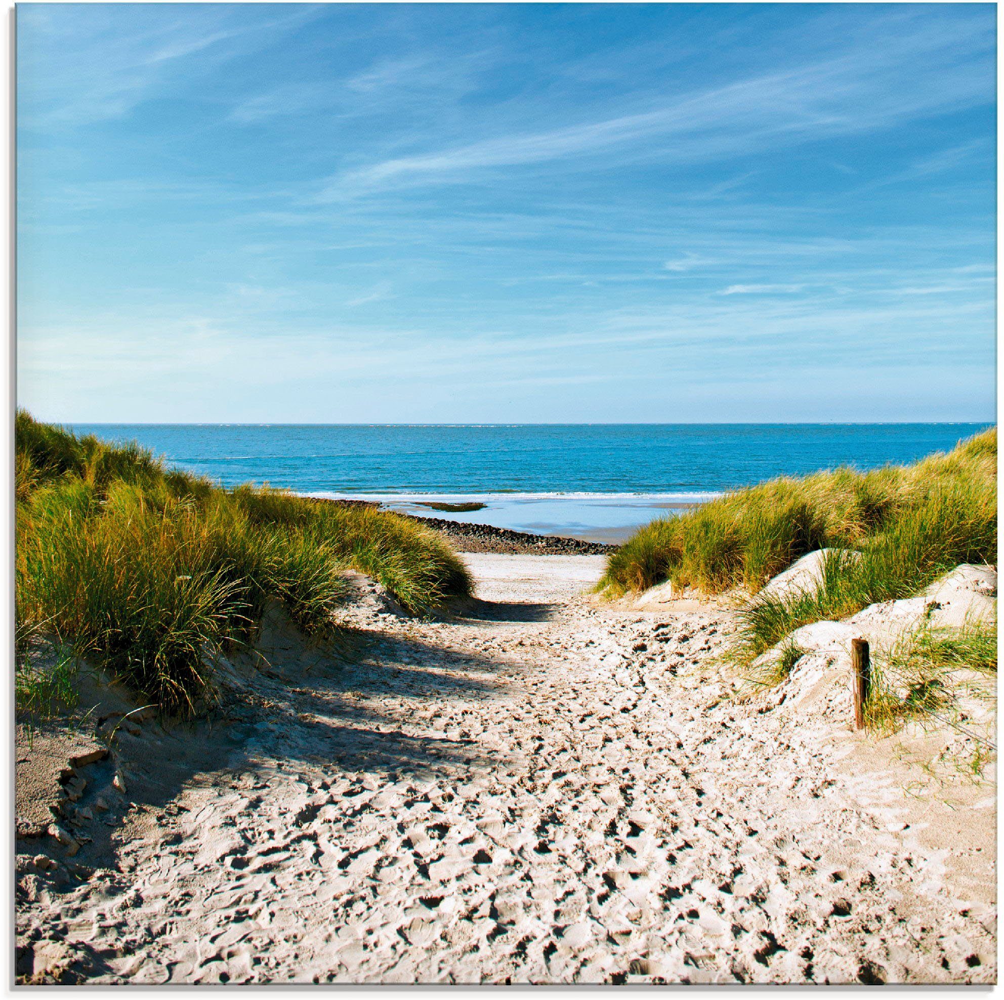 Artland Print op glas Strand met duinen en weg naar het water (1 stuk)