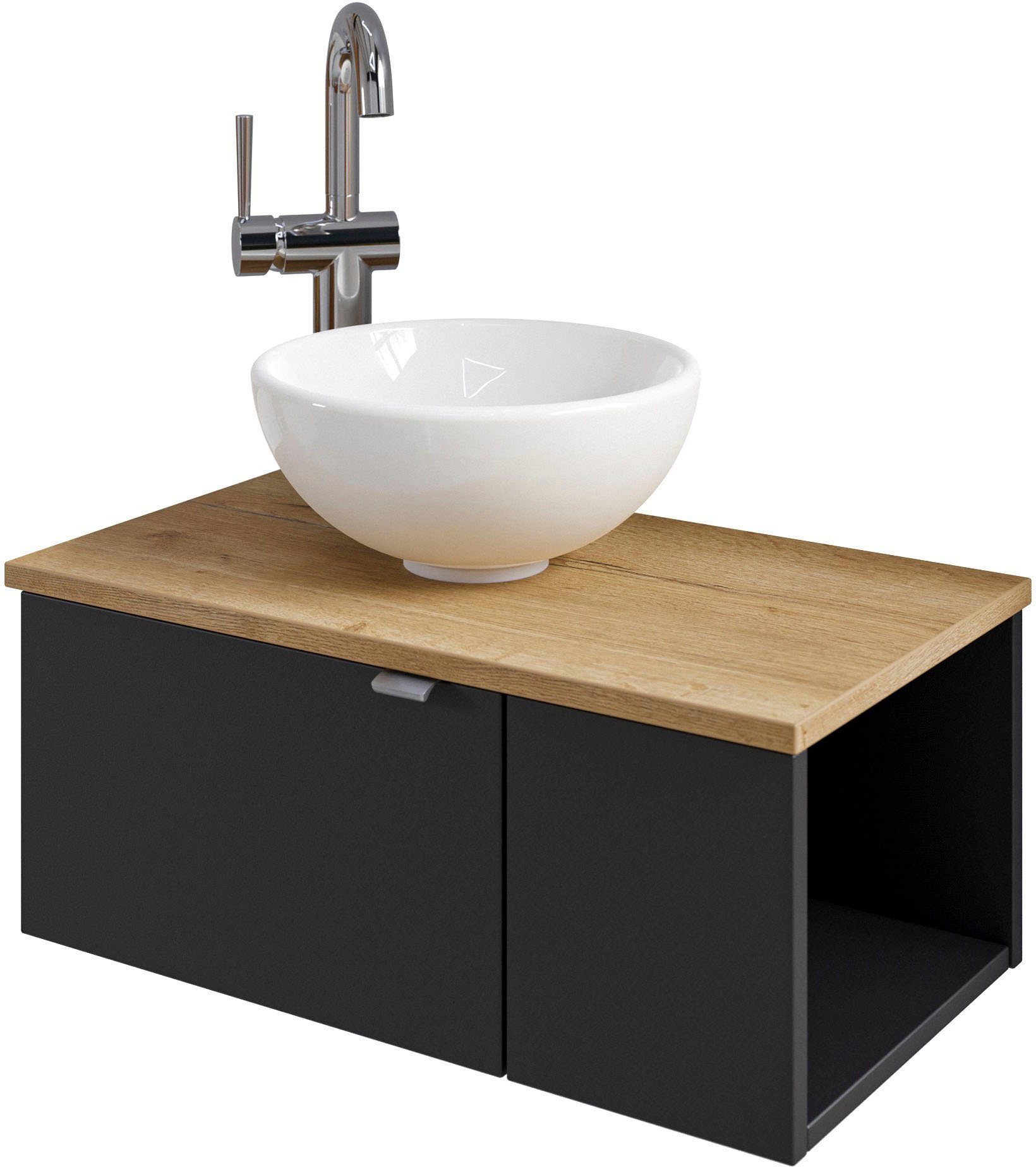 Saphir Wastafelonderkast Serie 6915 wastafel met onderkast voor gastenbadkamer, tweede toilet (3-delig) wastafelmeubels zwart