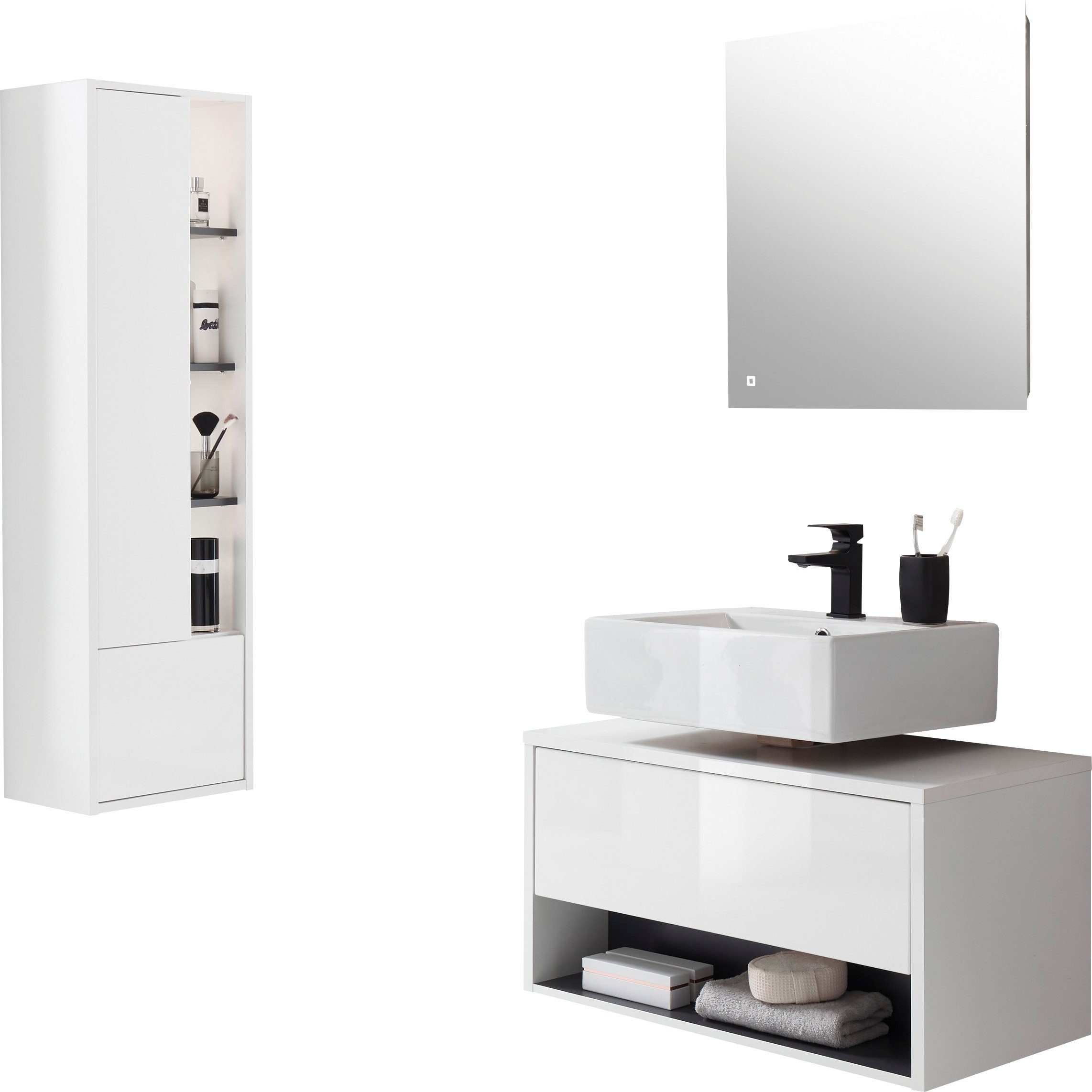 Places of Style Badkamerserie Studio Line, bad in modern ontwerp, 3-delig badkamer Kast, onderkast en spiegel, in twee kleuren beschikbaar,