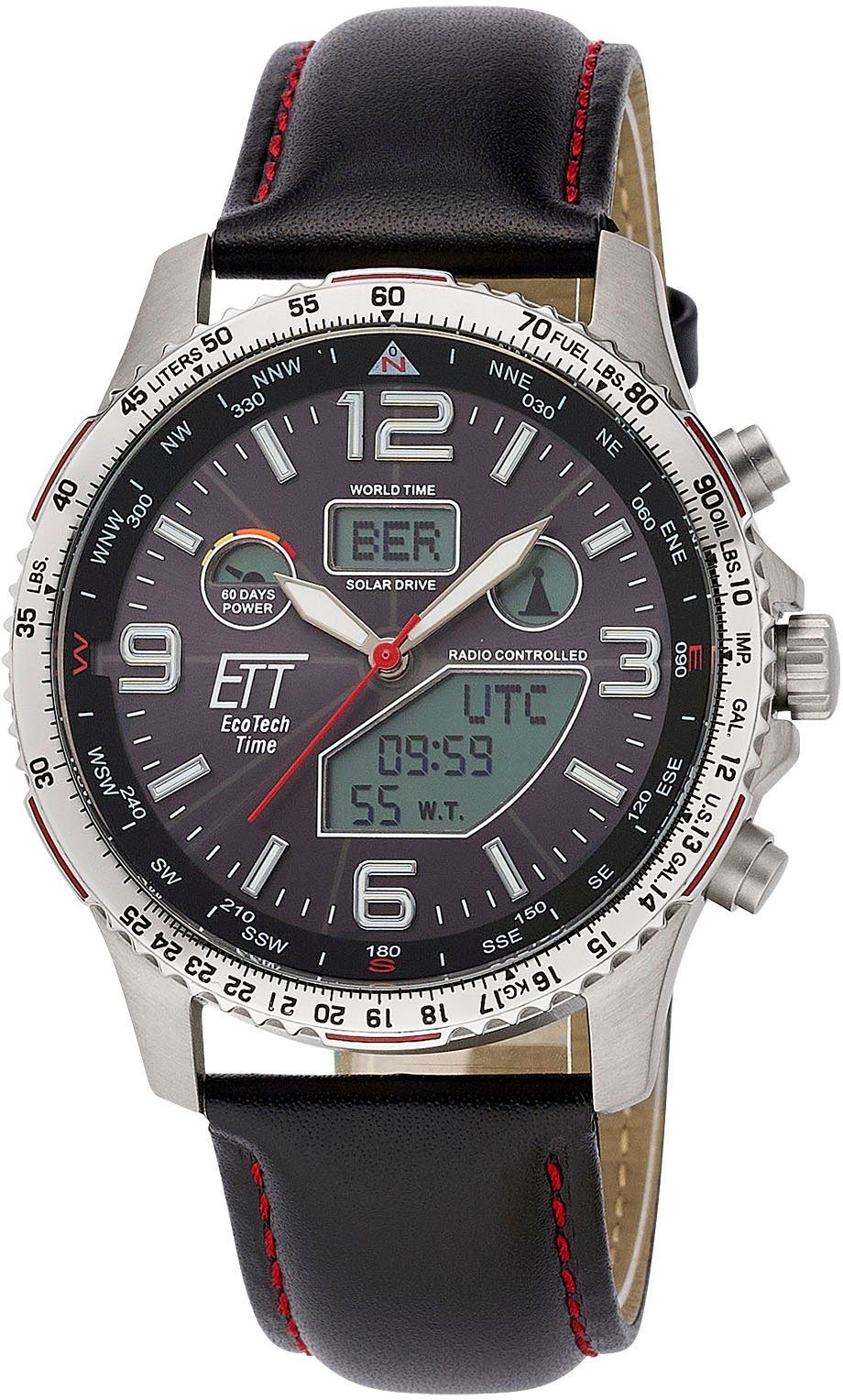 ETT Radiografische chronograaf Professional World Timer Polshorloge, herenhorloge, solar, titanium, datum, stopwatchfunctie