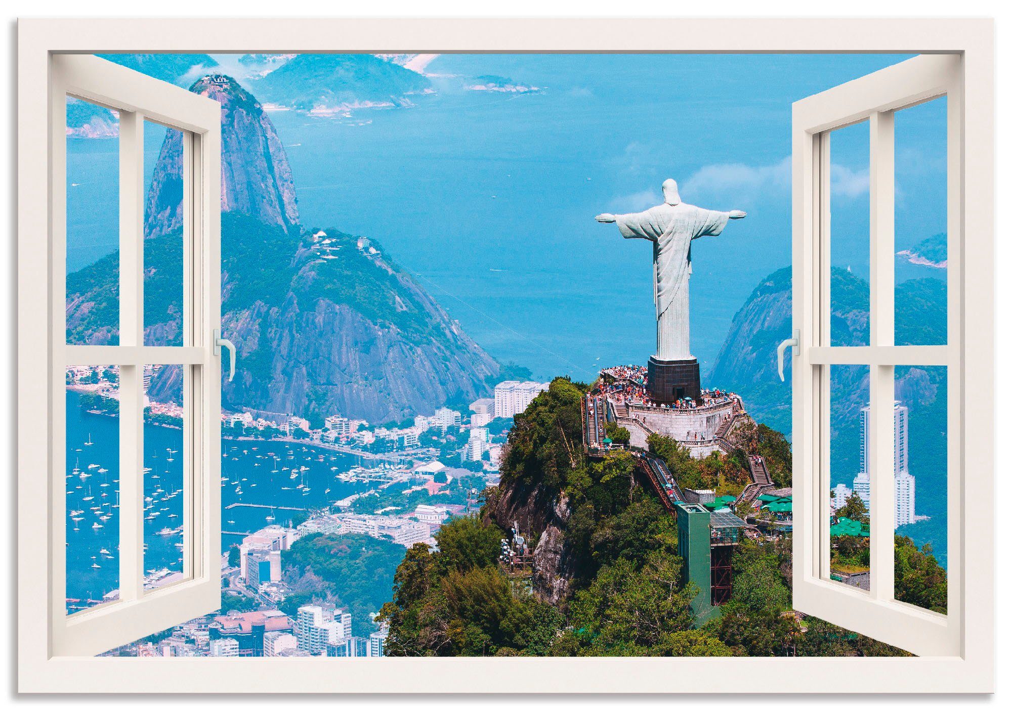 Artland Artprint Blik uit het venster Rio de Janeiro met Cristo in vele afmetingen & productsoorten - artprint van aluminium / artprint voor buiten, artprint op linnen, poster, muu