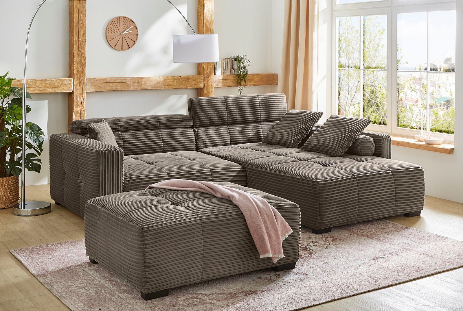 Jockenhöfer Gruppe Hoekbank Severino L-vorm in big-sofa-stijl met verstelling hoofdsteun, rechts/links te monteren, zigzag veren