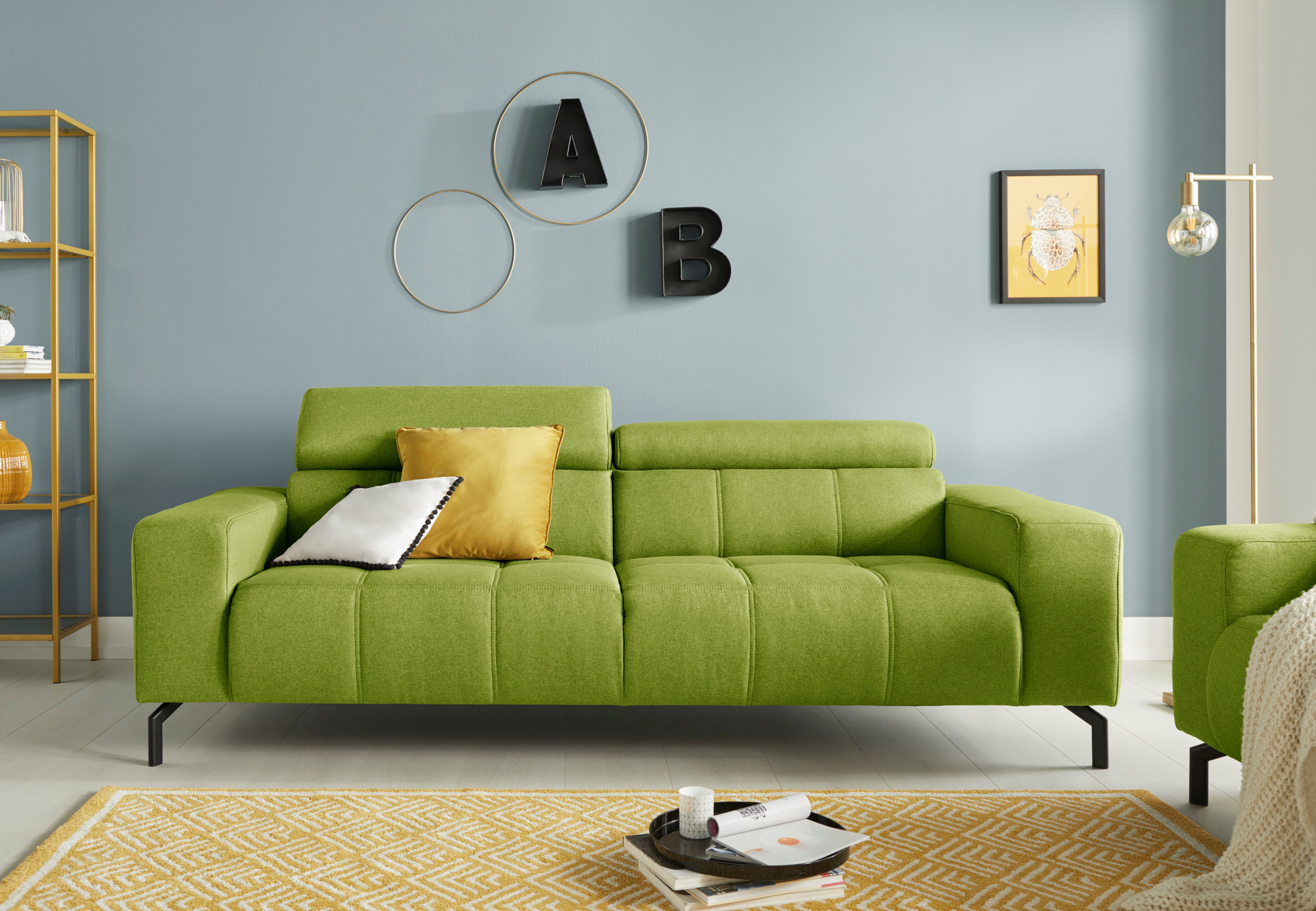 DOMO collection 2,5-zitsbank Cunelli zeitlos und elegant, moderne Sitznähte als Designelement, groen, 2-zitsbanken, Met verstelbaar hoofdeind