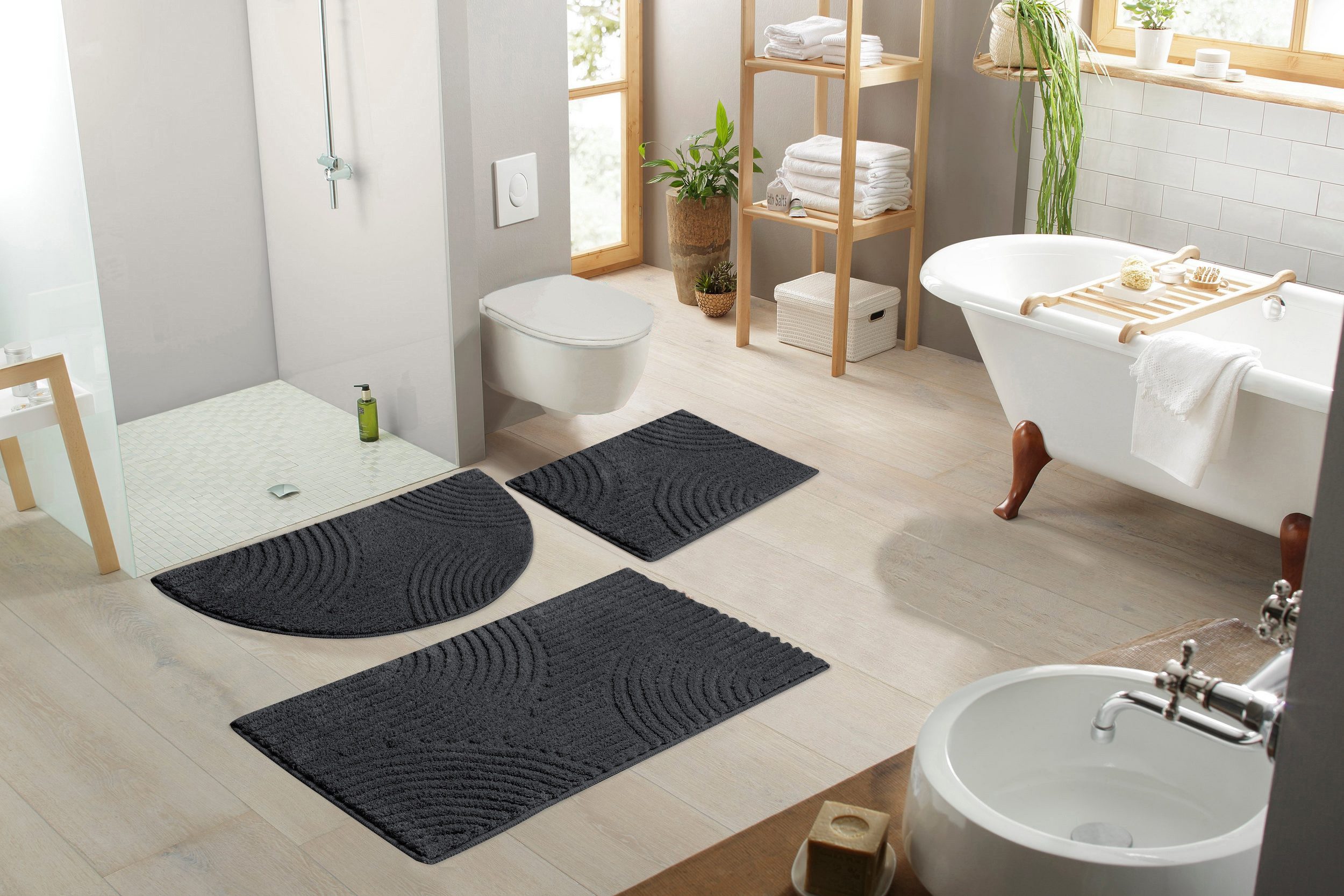 my home Badmat Ognon, Scandi, Boho, modern patroon Badkleed, uni-kleuren, hoog-laag effect (1 stuk)