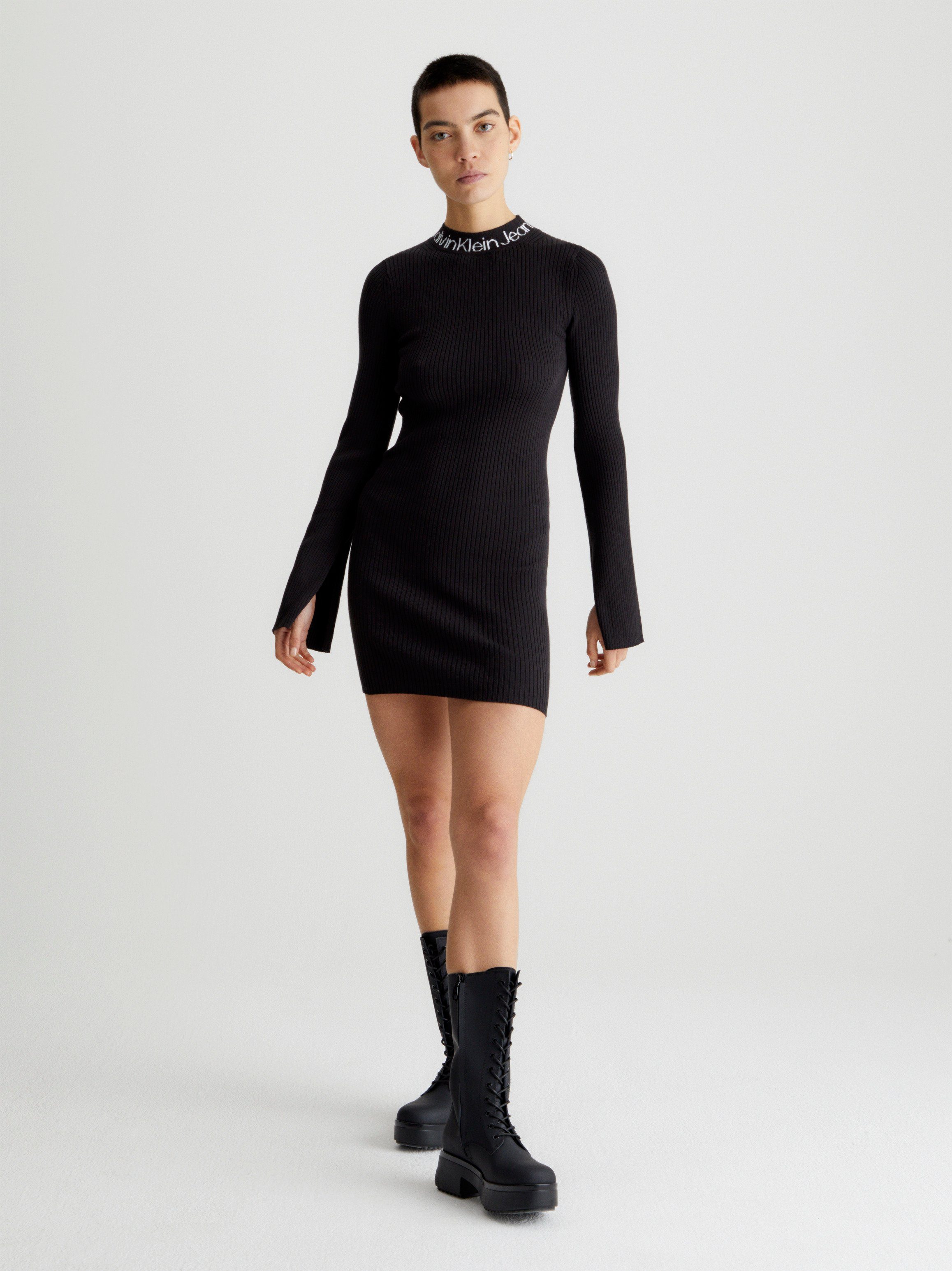 NU 20% KORTING: Calvin Klein Sweatjurk LOGO INTARSIA SWEATER DRESS