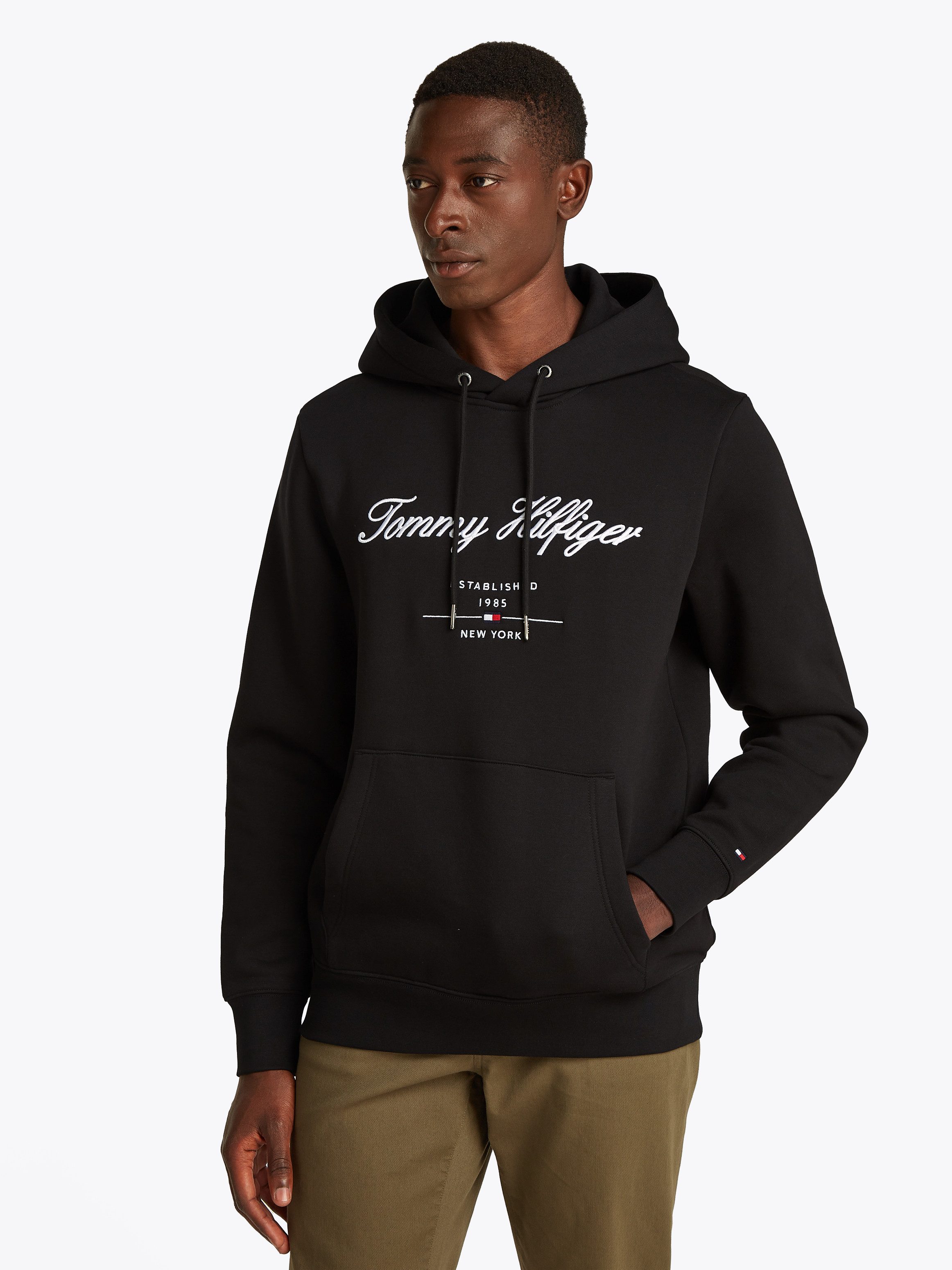 Tommy Hilfiger Hoodie SCRIPT LOGO HOODY met opgestikt logo heren sweaters maat L zwart