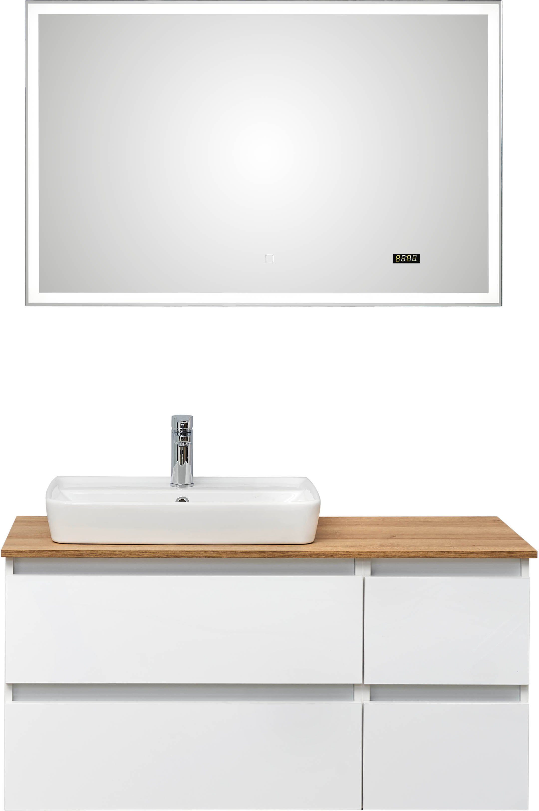 Saphir Badmeubelset Quickset 360 2-delig, met keramieken opzetwasbak en led-spiegel (set, 2 stuks) badmeubelsets wit