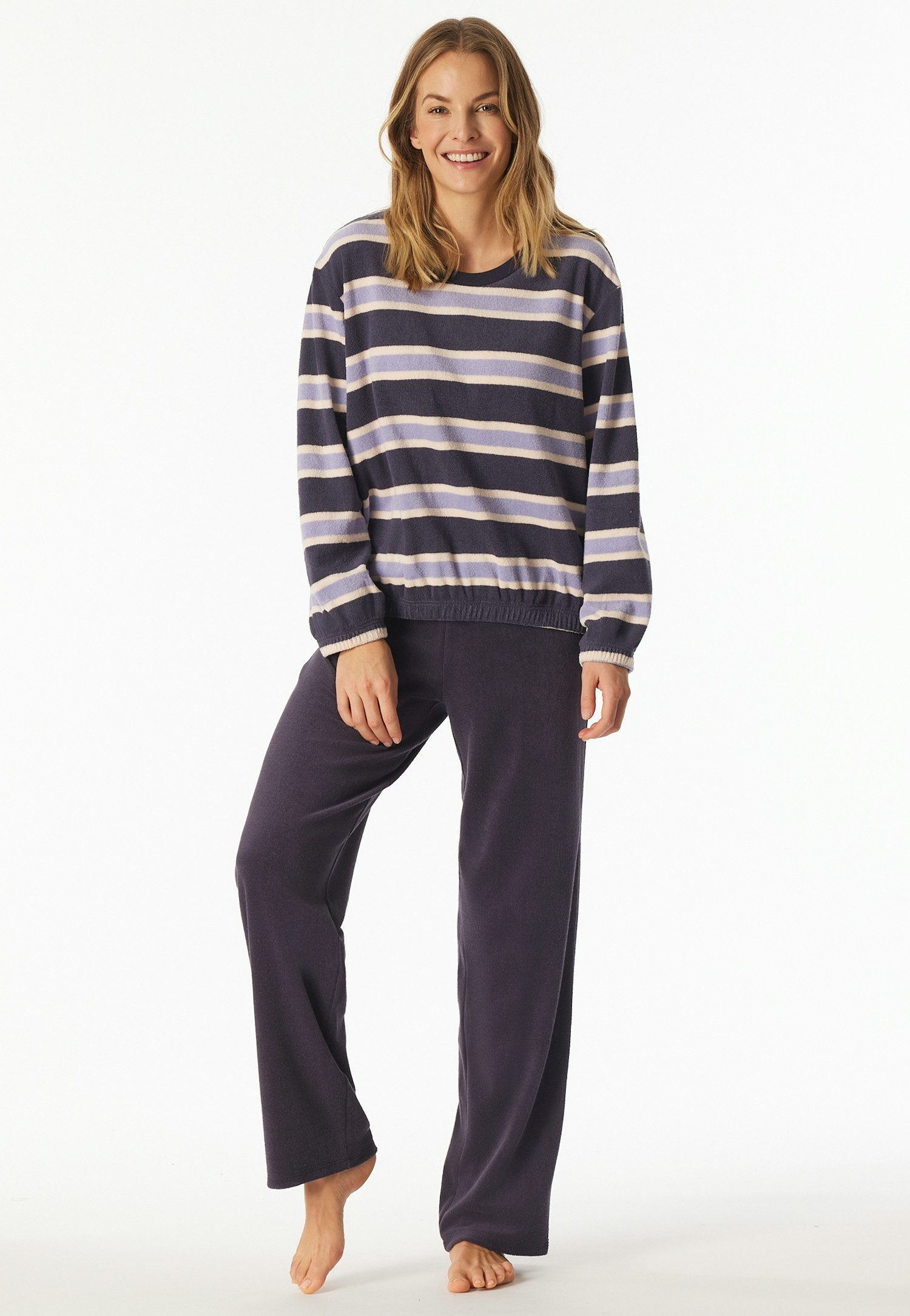 Schiesser Pyjama Casual Essentials Ronde hals, verwarmende badstofkwaliteit, lange mouwen