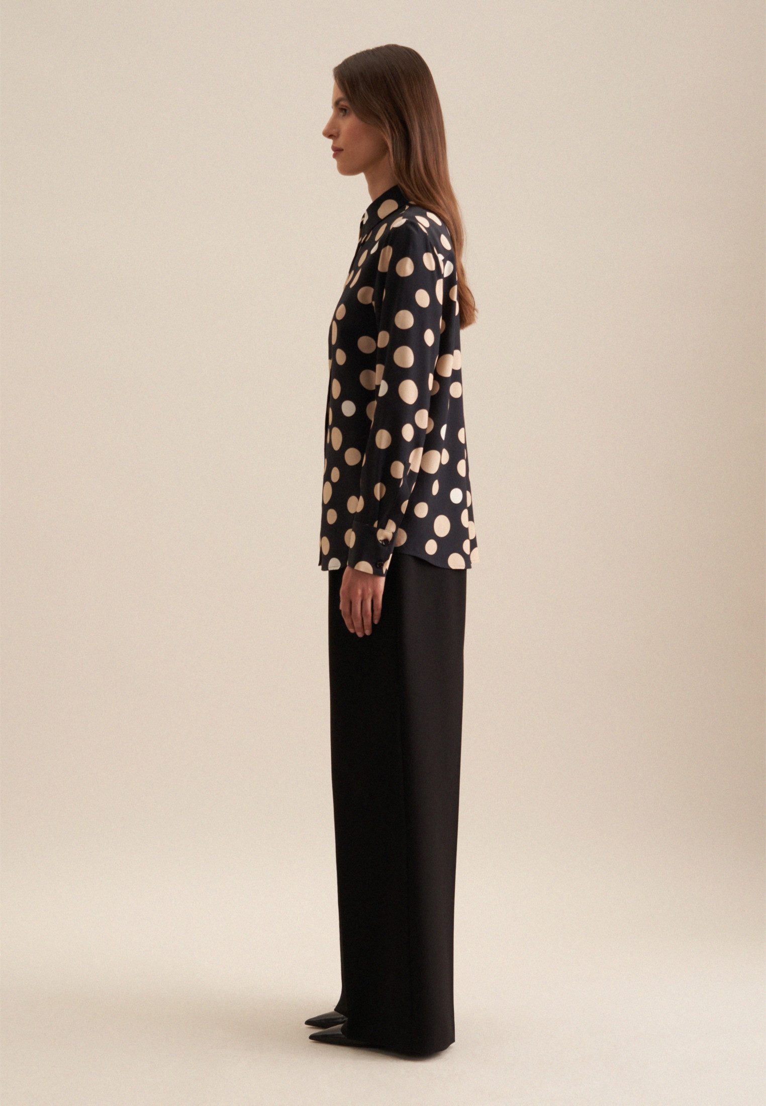 seidensticker Overhemdblouse Zwarte roos Lange mouwen kraag print
