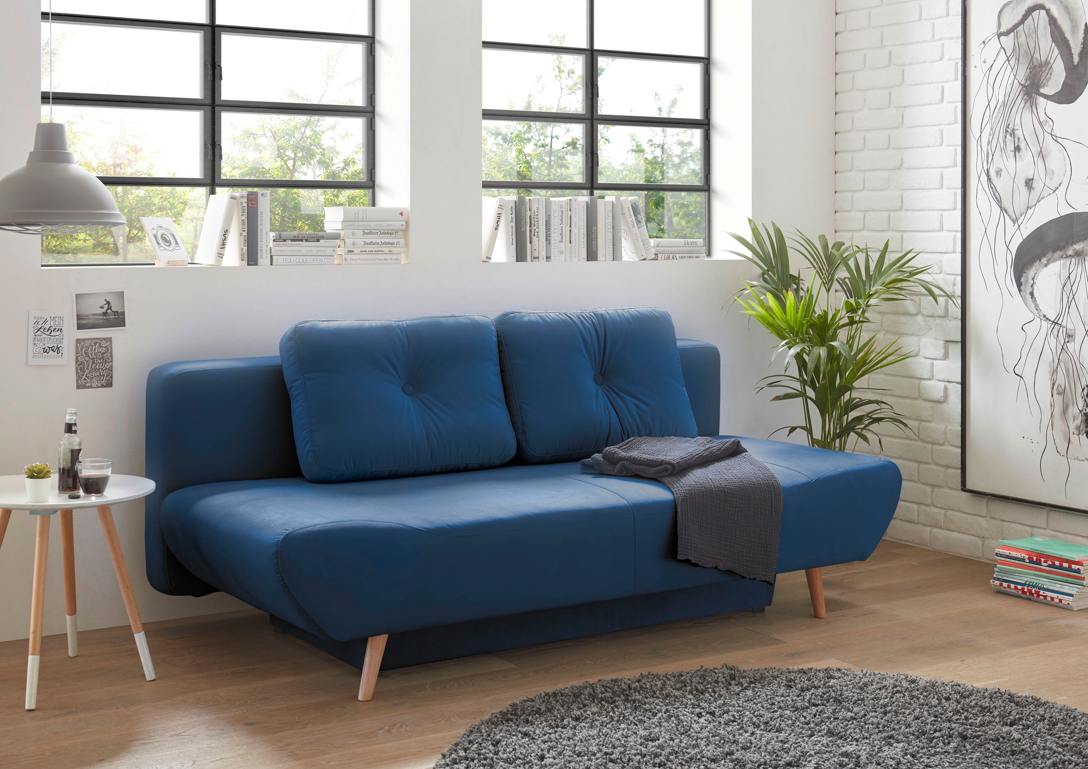 andas Slaapbank Segmon simpel in een comfortabel te bed veranderen, inclusief bedkist blauw, slaapbanken