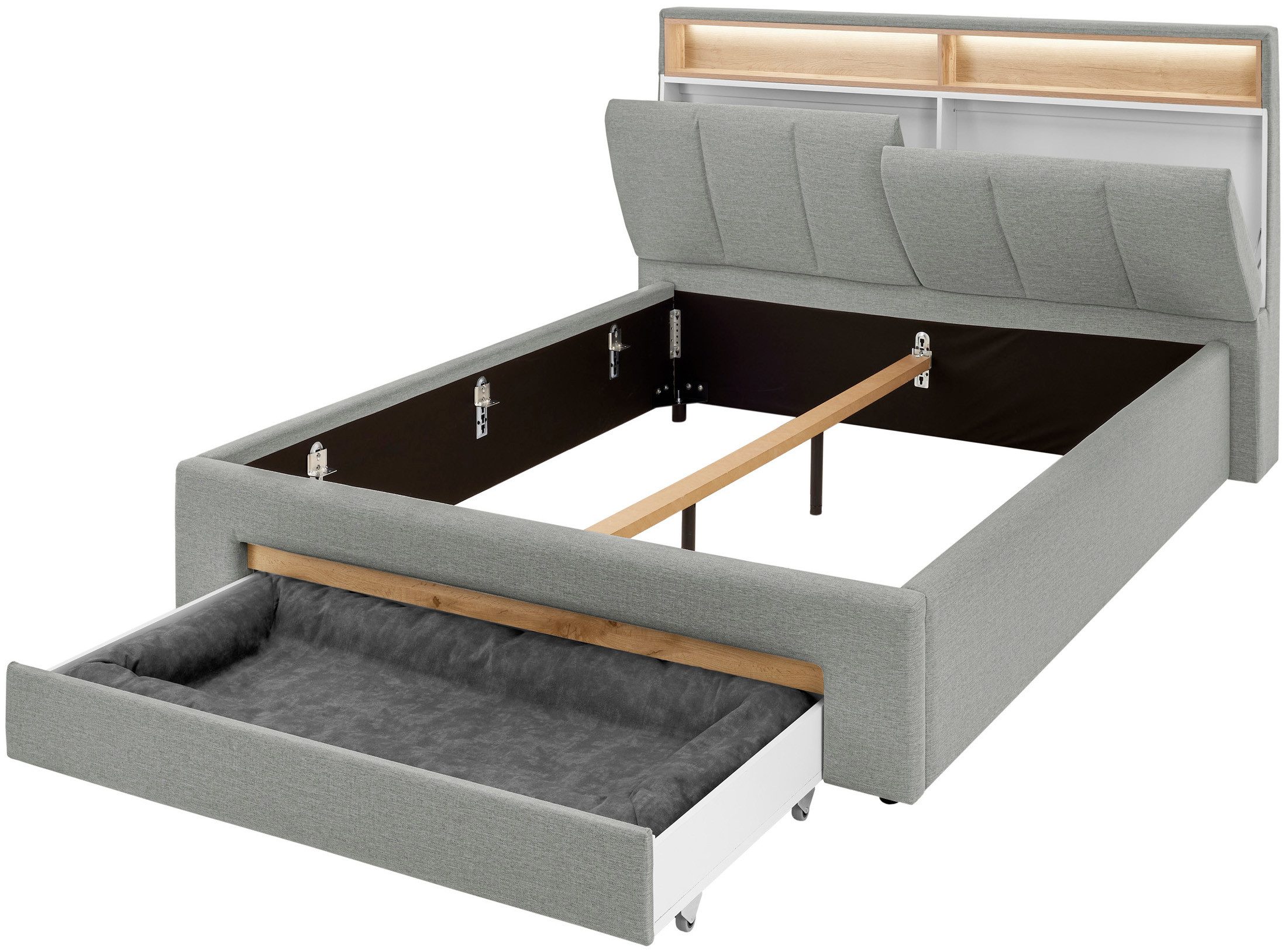 INOSIGN Gestoffeerd bed CiTY/GiRON,, gepolsterd opbergbed, met LED-verlichting Bedkisten met hondenbed of als opbergruimte, opklapbare hoofdeinden