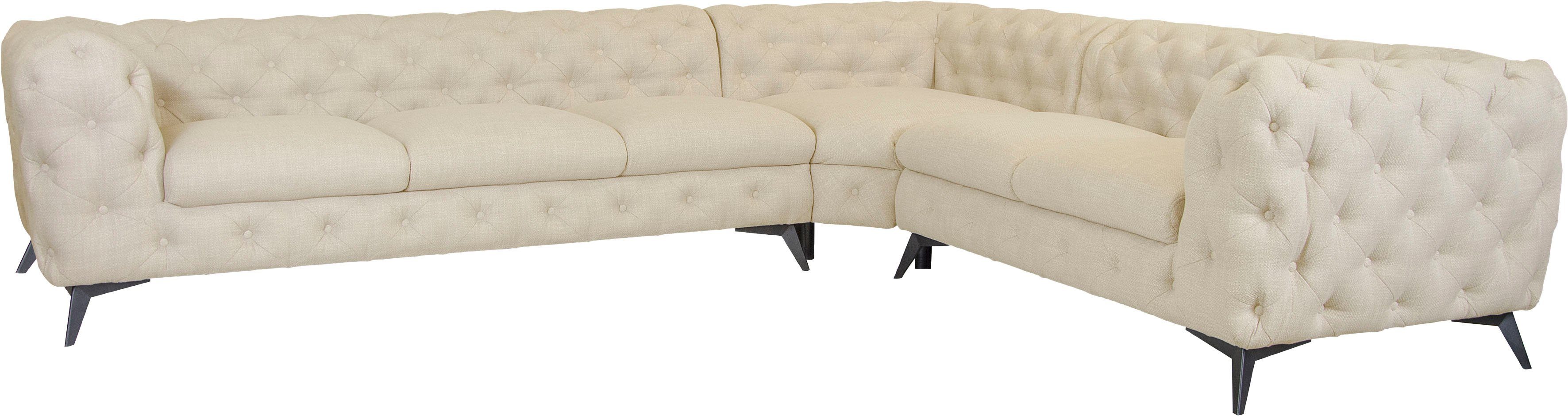 Leonique Chesterfield-bank Hoekbank GLYNIS L-vorm met golfvering, afmetingen B/D/H 323/264/75cm luxueuze capitonnage, moderne chesterfield look, kleur van de poten ter keuze
