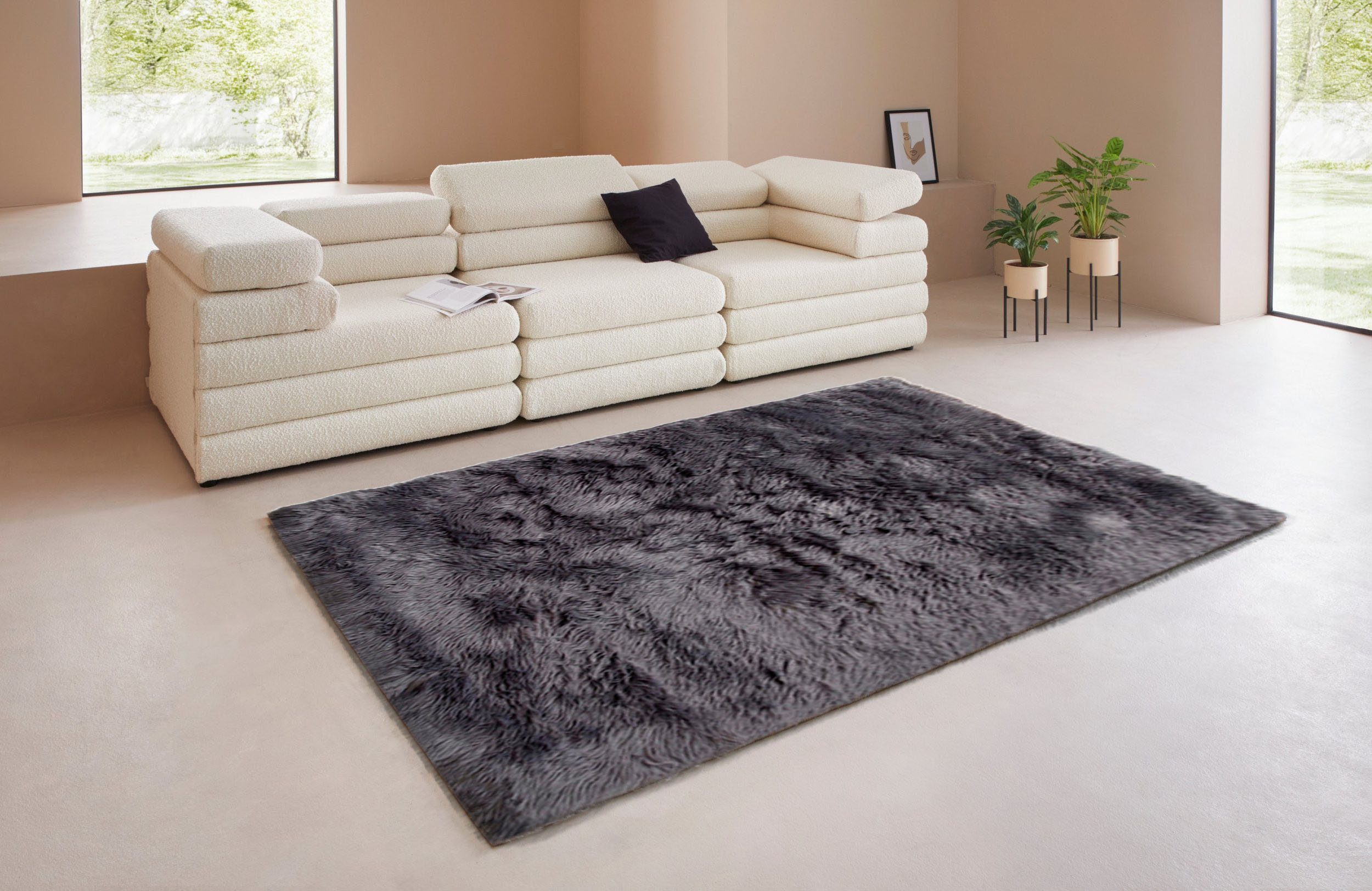 LeGer Home by Lena Gercke Vachtvloerkleed Lenja Imitatiebont, zacht, unikleurig, woonkamer, slaapkamer, kinderkamer