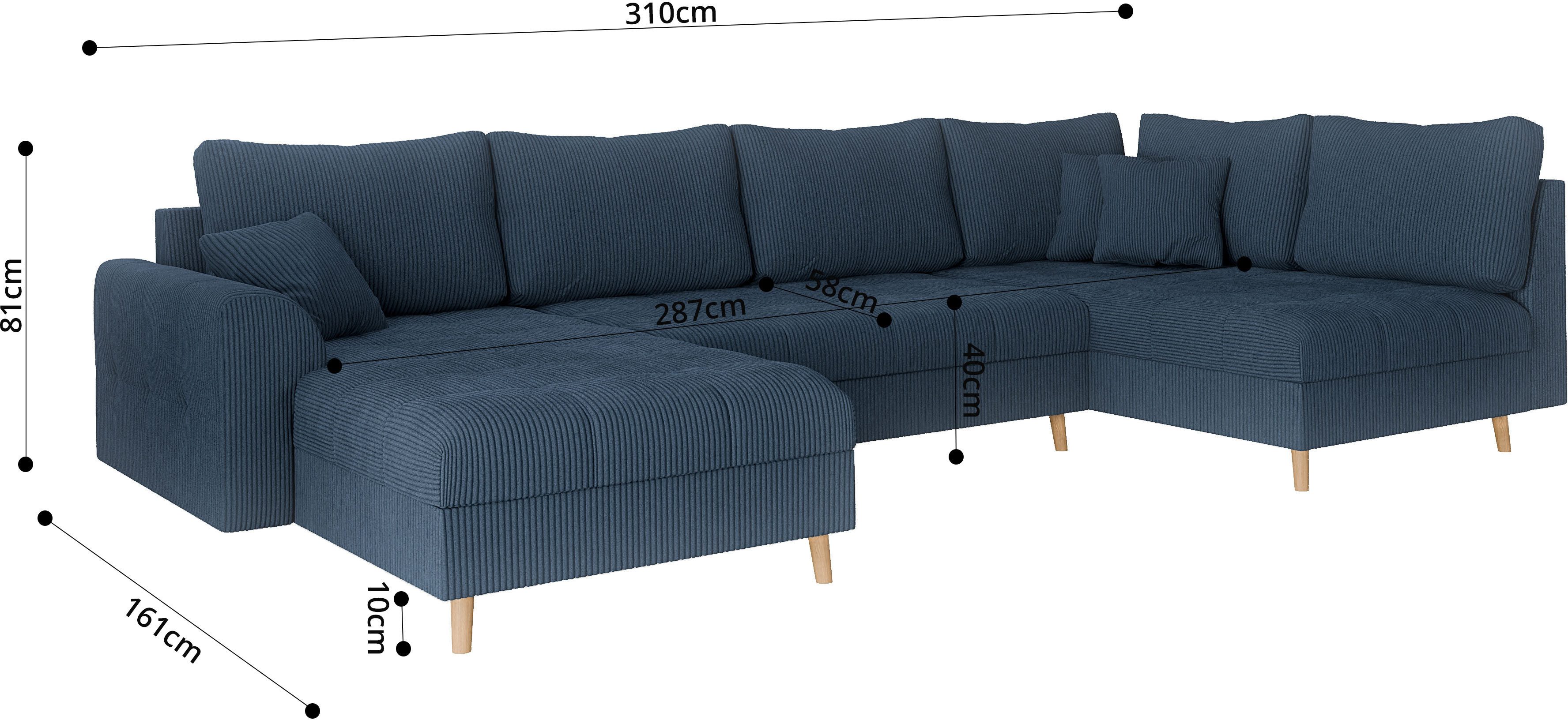 Home affaire Zithoek CHARRE U-vorm met ottomane, afmetingen B/D/H: 310/161/81 cm fijne stiksels, losse rug- en sierkussens, ook in cord en bouclé