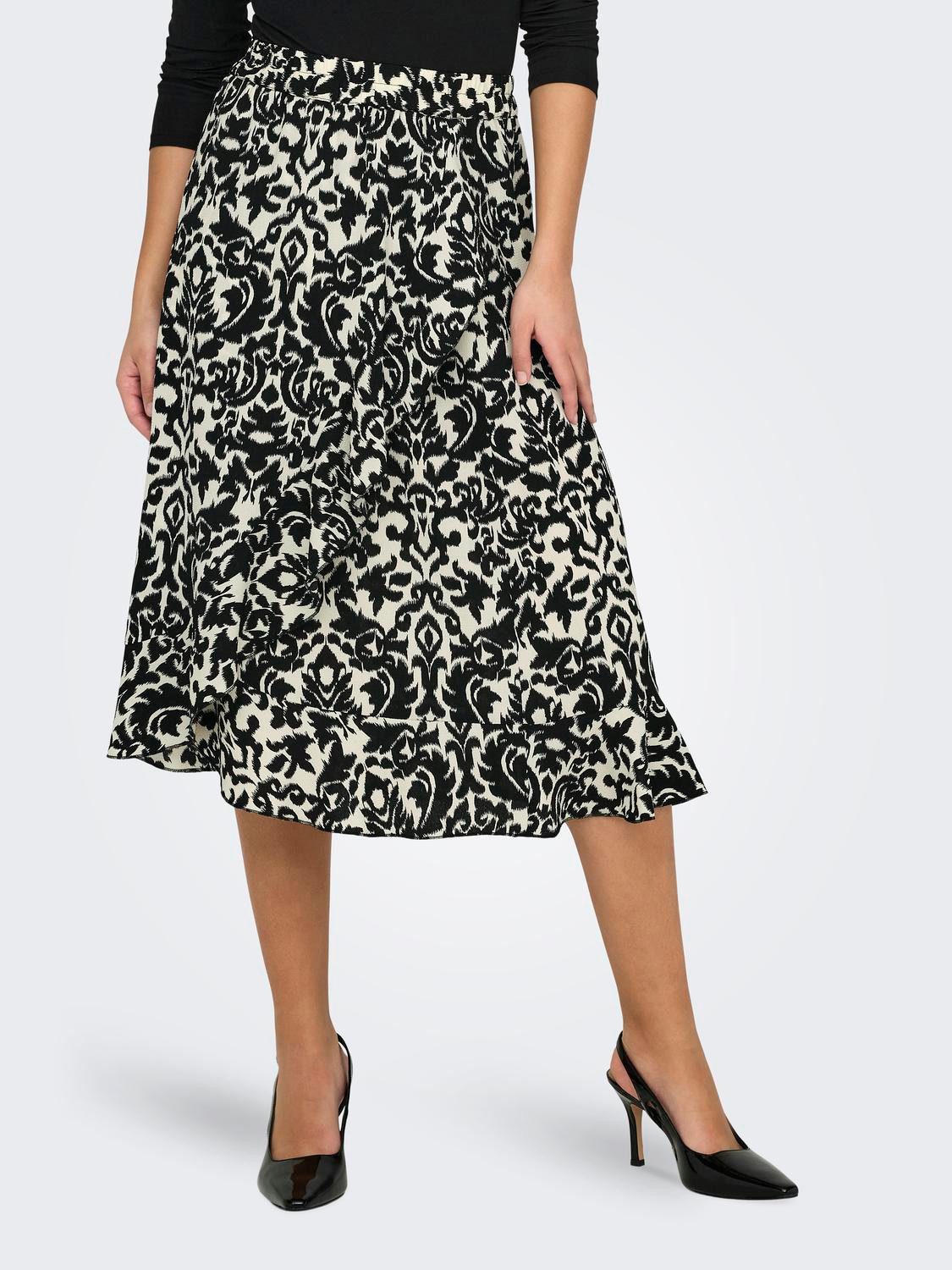 Only Wikkelrok ONLCARLY FLOUNCE LONG SKIRT dames wikkelrokken maat M (38) zwart