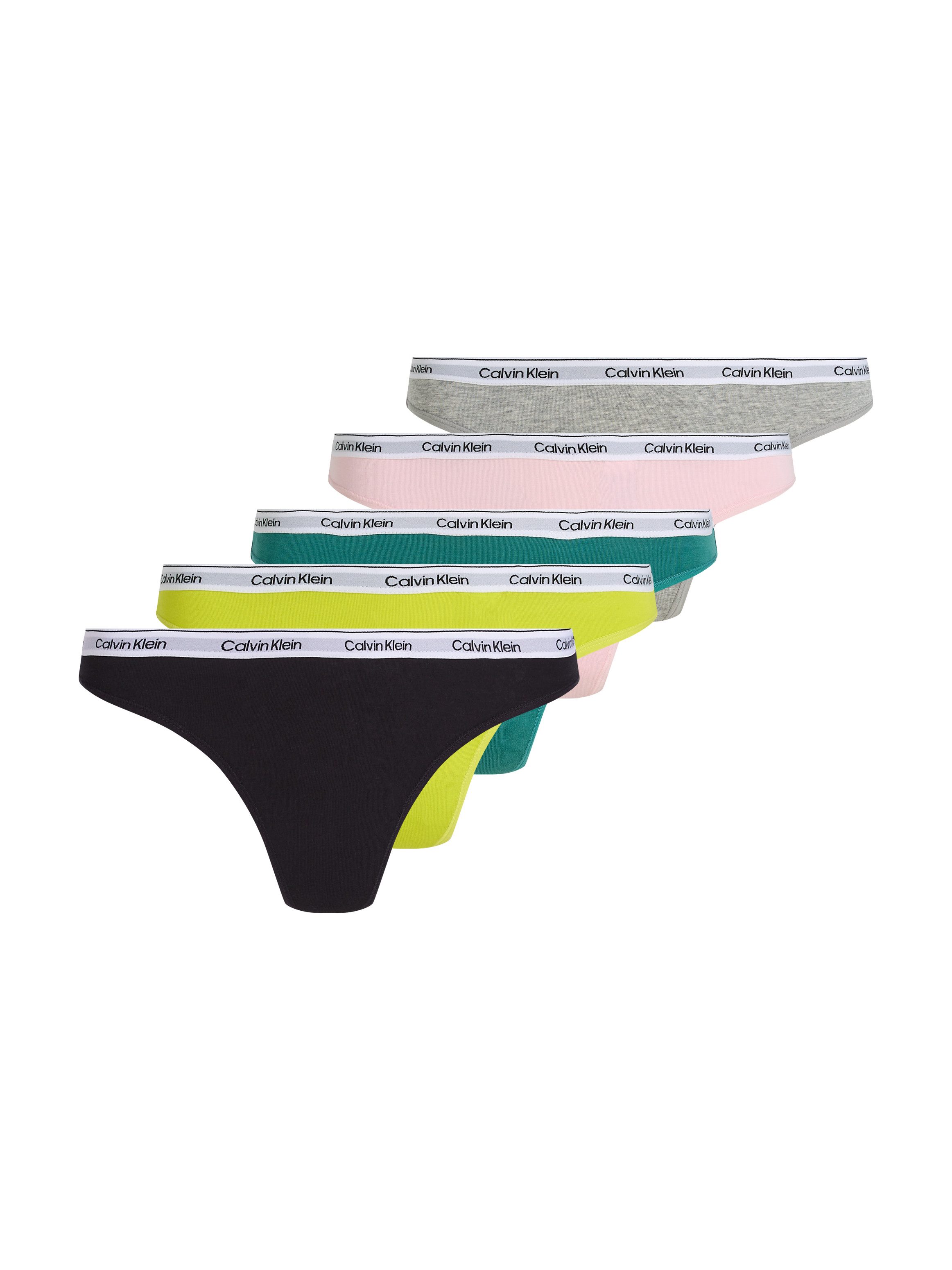Calvin Klein String 5 PACK THONG (LOW-RISE) (5 stuks, Set van 5) dames strings maat XS (34) multicolor