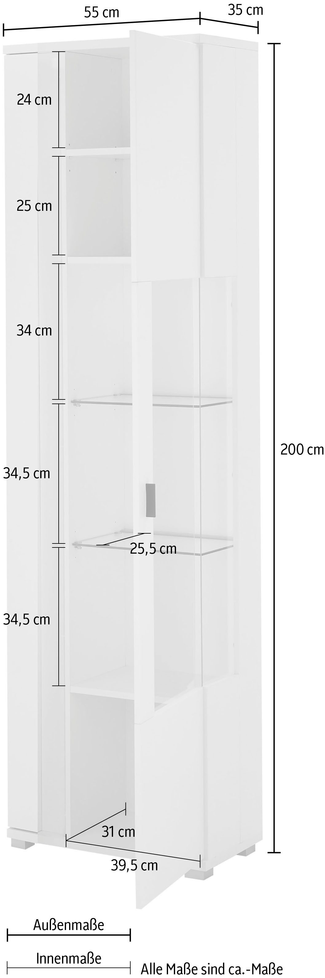 INOSIGN Vitrinekast Long Island in moderne trendkleur, inclusief verticale verlichting, breedte 55 cm (1 stuk)