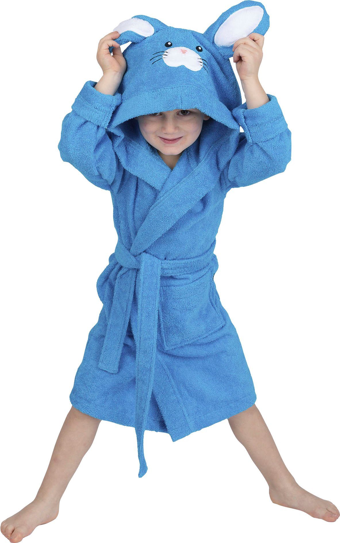 wewo fashion kinderbadjas 8024 voor meisjes  jongens, met schattige capuchon (1 stuk) blauw