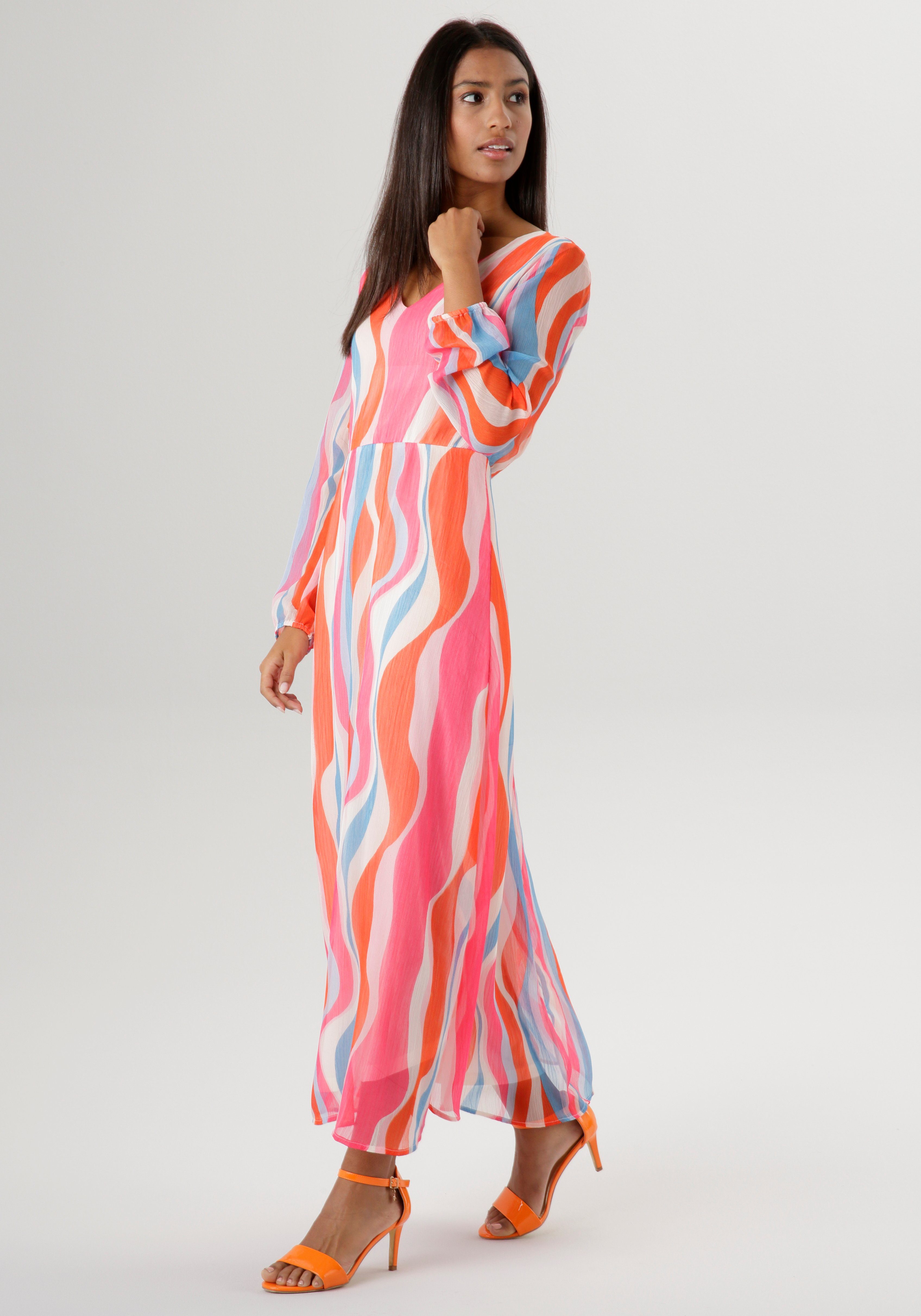 Aniston SELECTED Maxi-jurk met kleurrijke golfprint nieuwe collectie