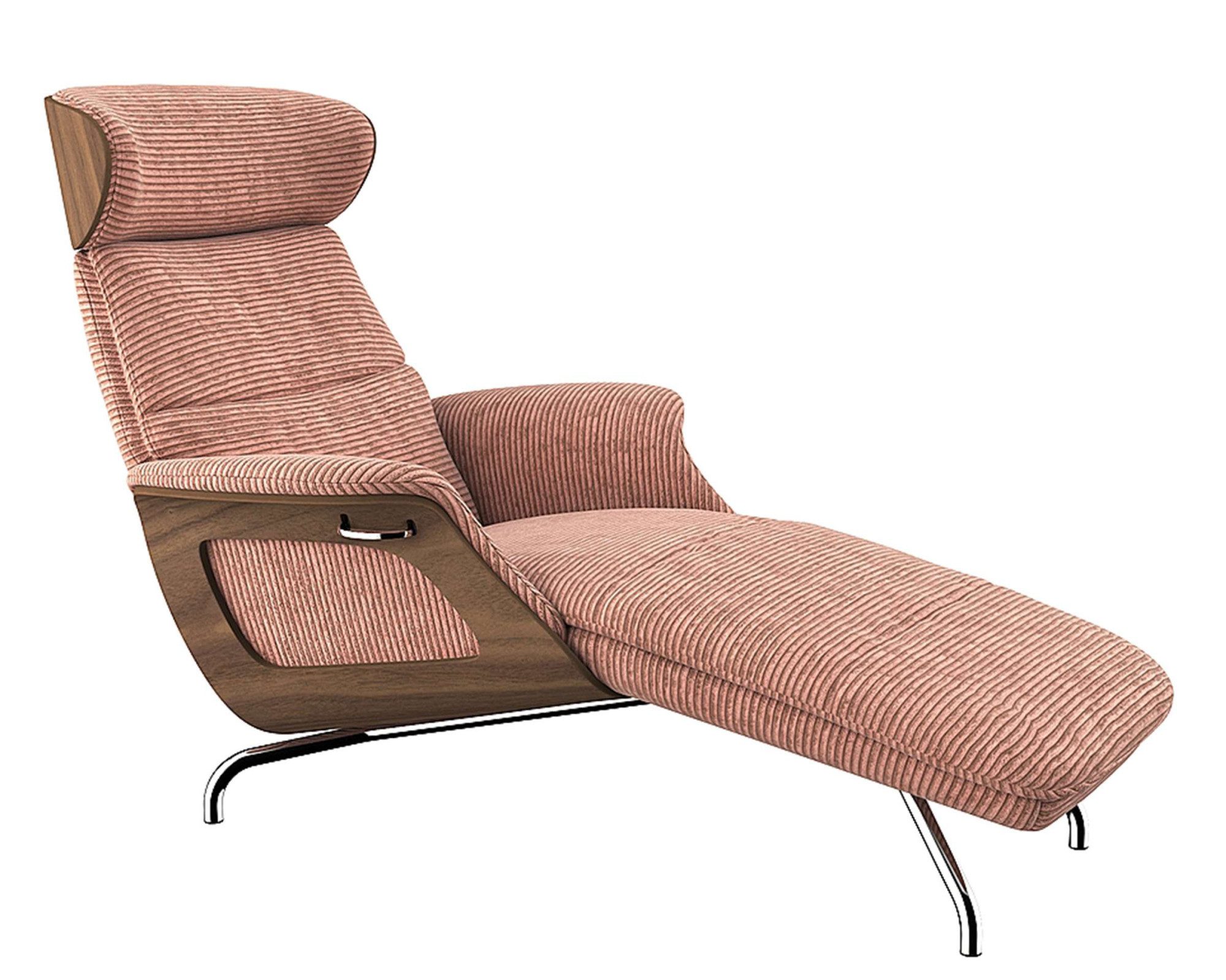 FLEXLUX Loungestoel Clement chaise longue, relaxstoel, ligstoel Rug- en hoofdsteunverstelling, armleuning, walnoot, voet van aluminium