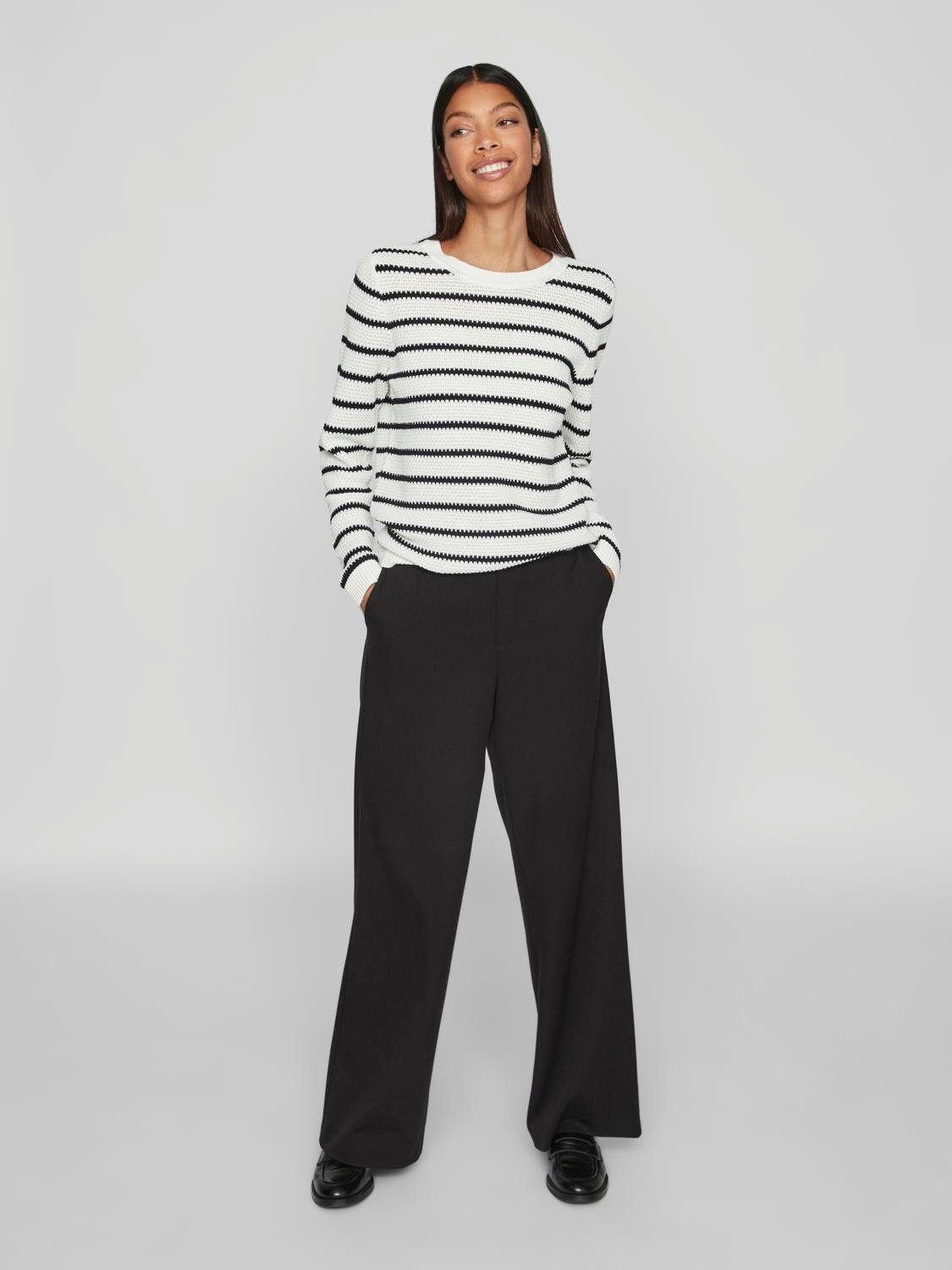 Vila Trui met ronde hals VIDALO O-NECK L/S STRIPE KNIT TOP- NOOS