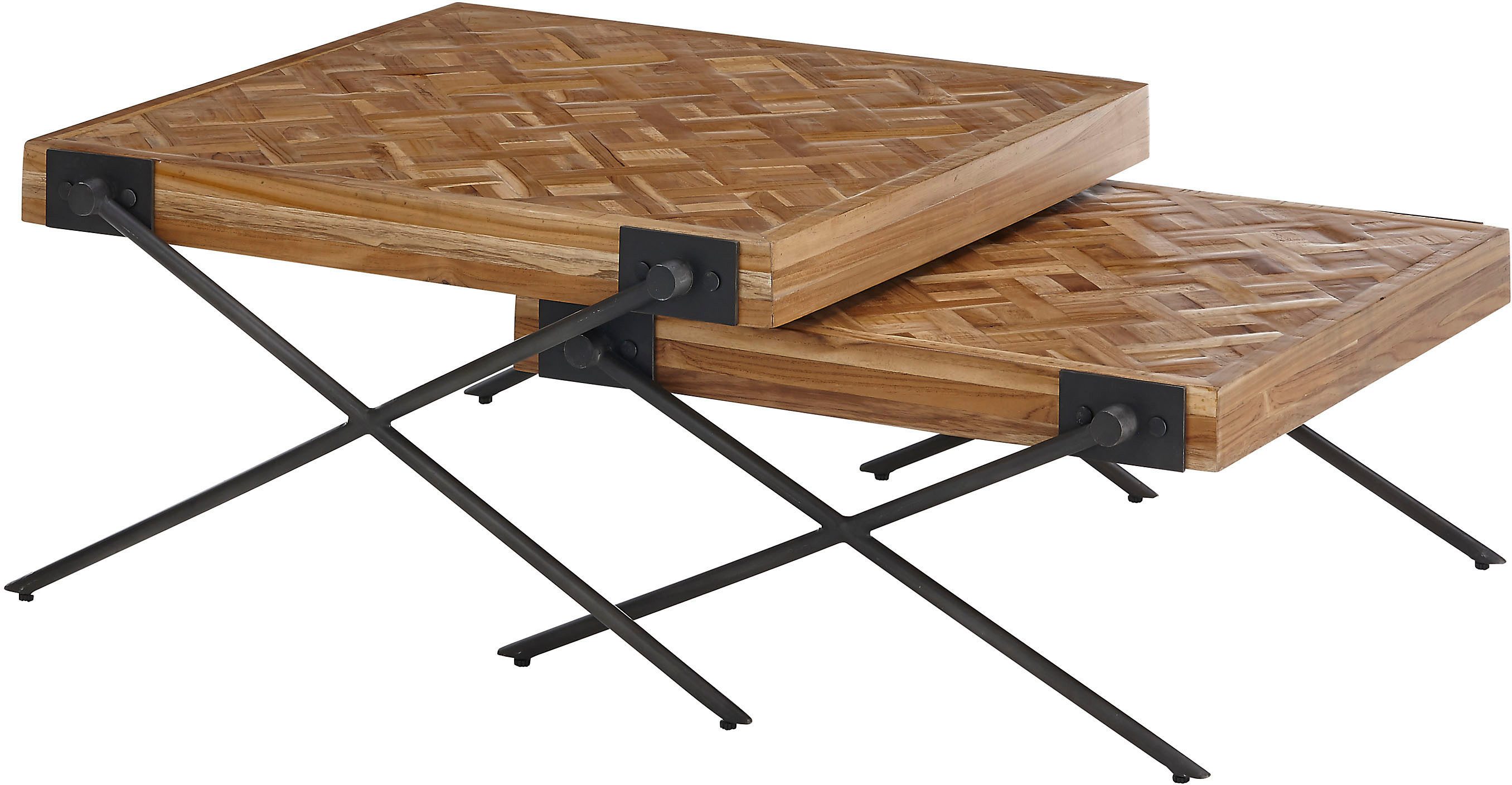 Stolkom Salontafel Akoni 2-delig set massief teak gerecycled met patroon