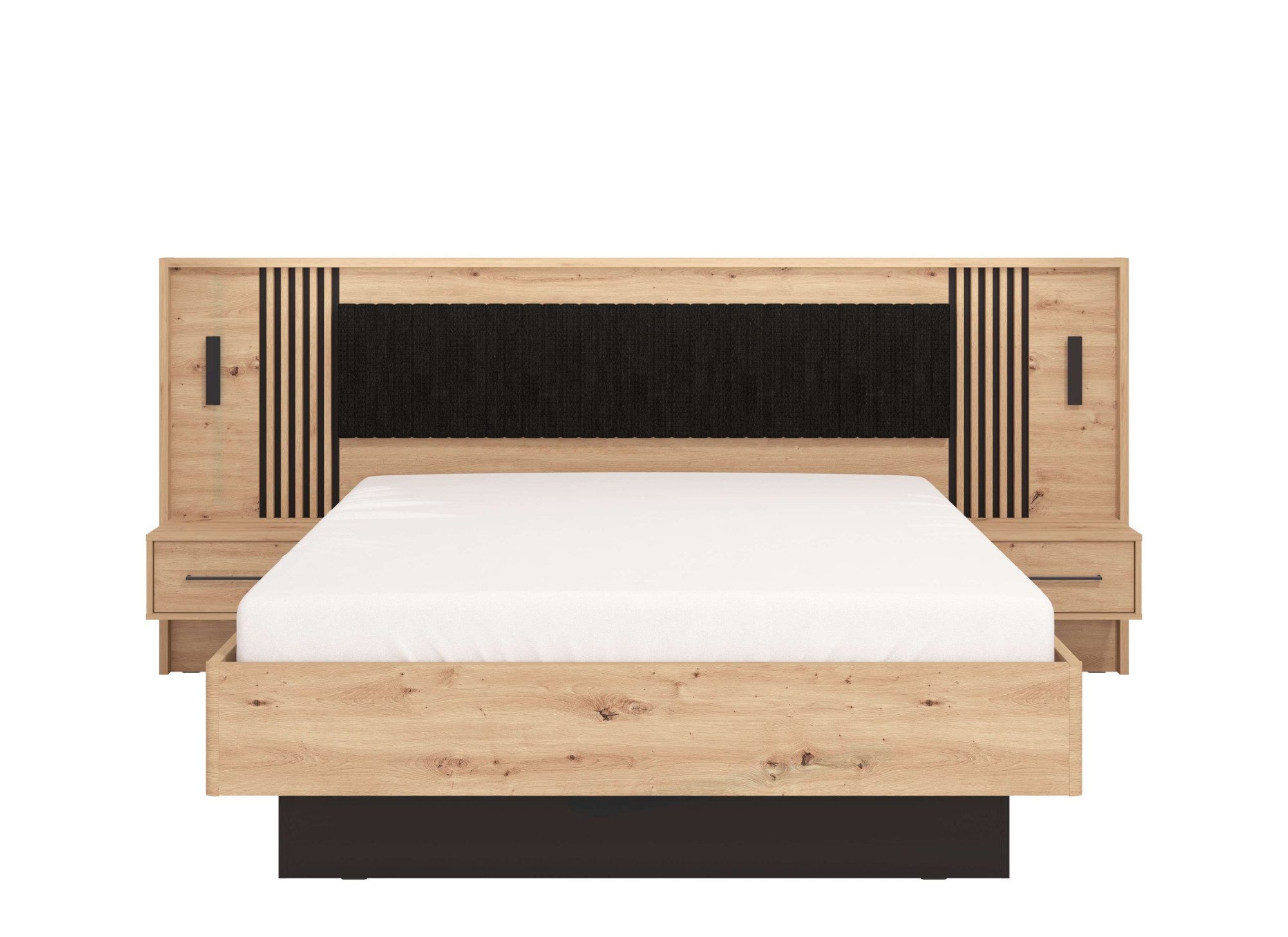 INOSIGN Bedframe Ascalon, ligoppervlak 160x200cm, gepolsterde rugleuning Bedopstelling met 2 wandpanelen incl. nachttafels, 3D-look door lamellen