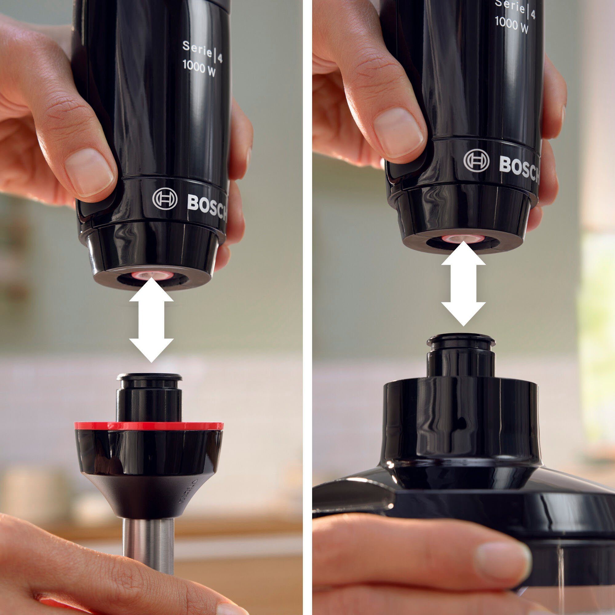 BOSCH Staafmixer ErgoMaster Serie 4 MSM4B620, 4 messen, hakker, beker, zwart Mixstaaf RVS, grote bedieningshendel, keramische koppeling, gemaakt in Europa