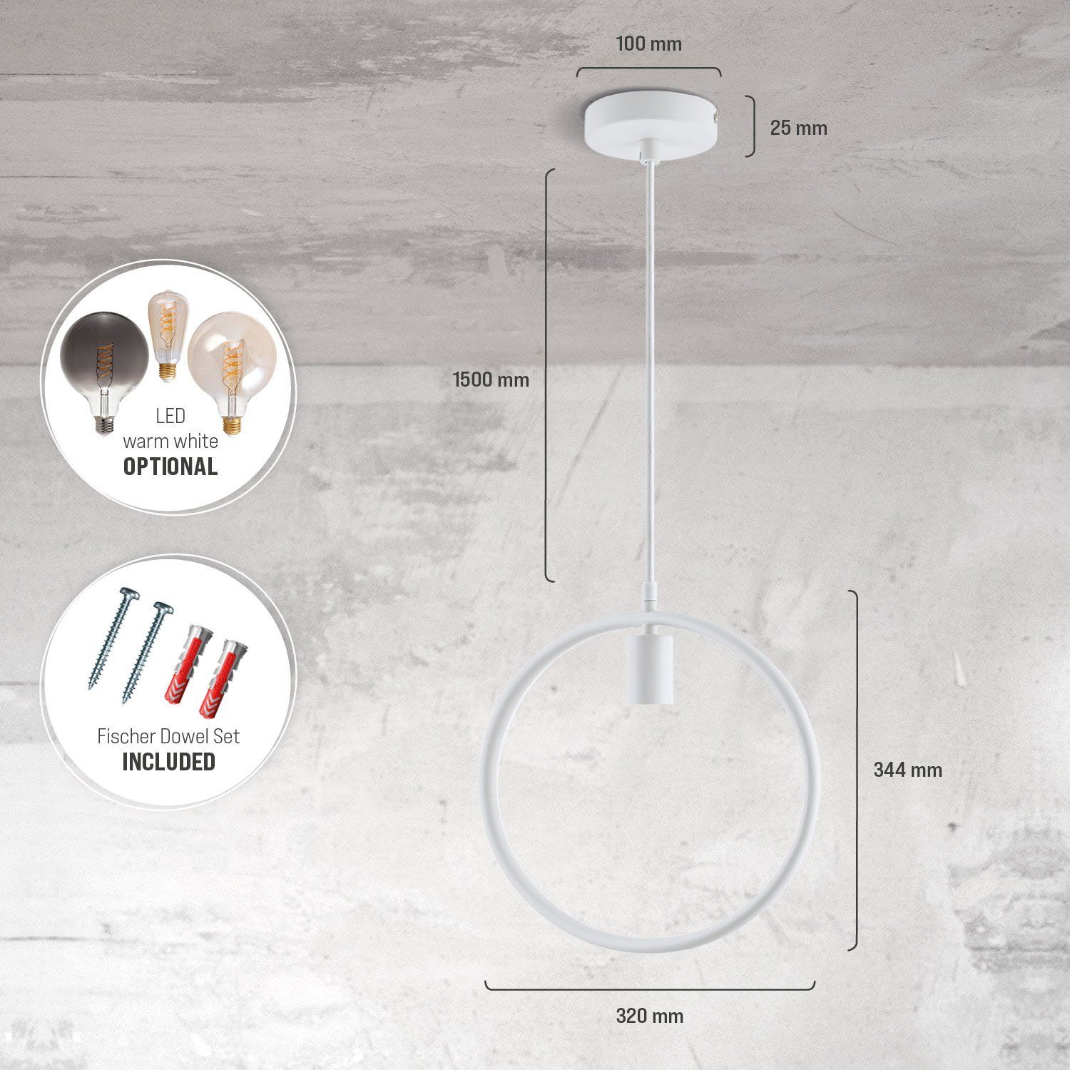 Paco Home Hanglamp Jacob Hanglamp eetkamer rond ring 1,5m textielen kabel in te korten E27