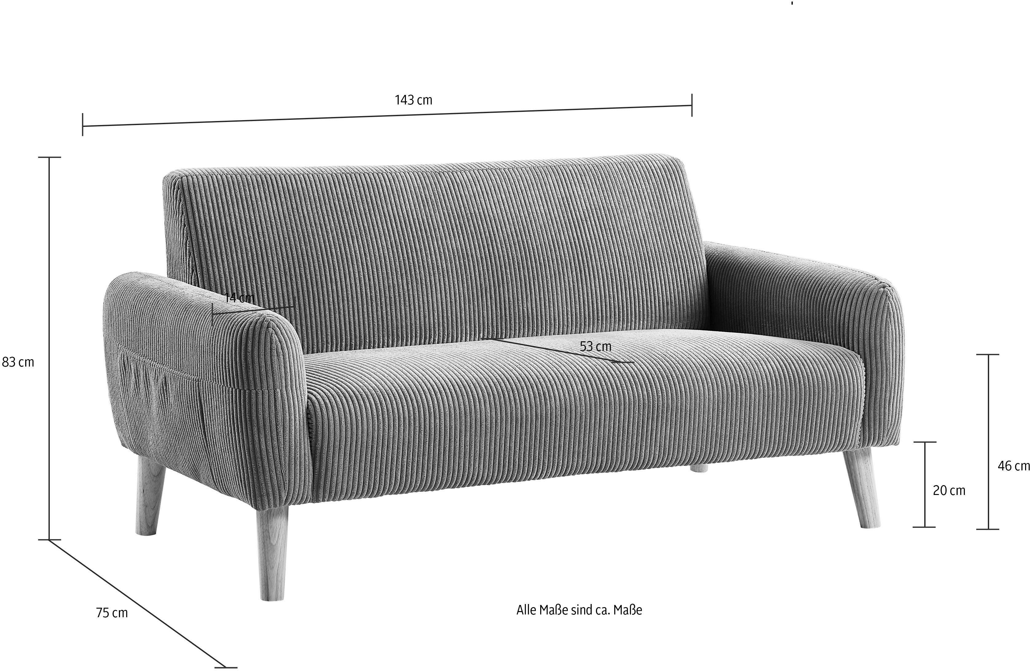 ATLANTIC home collection 2-zitsbank Moby met binnenvering, kleine zak en moderne ribfluwelen bekleding