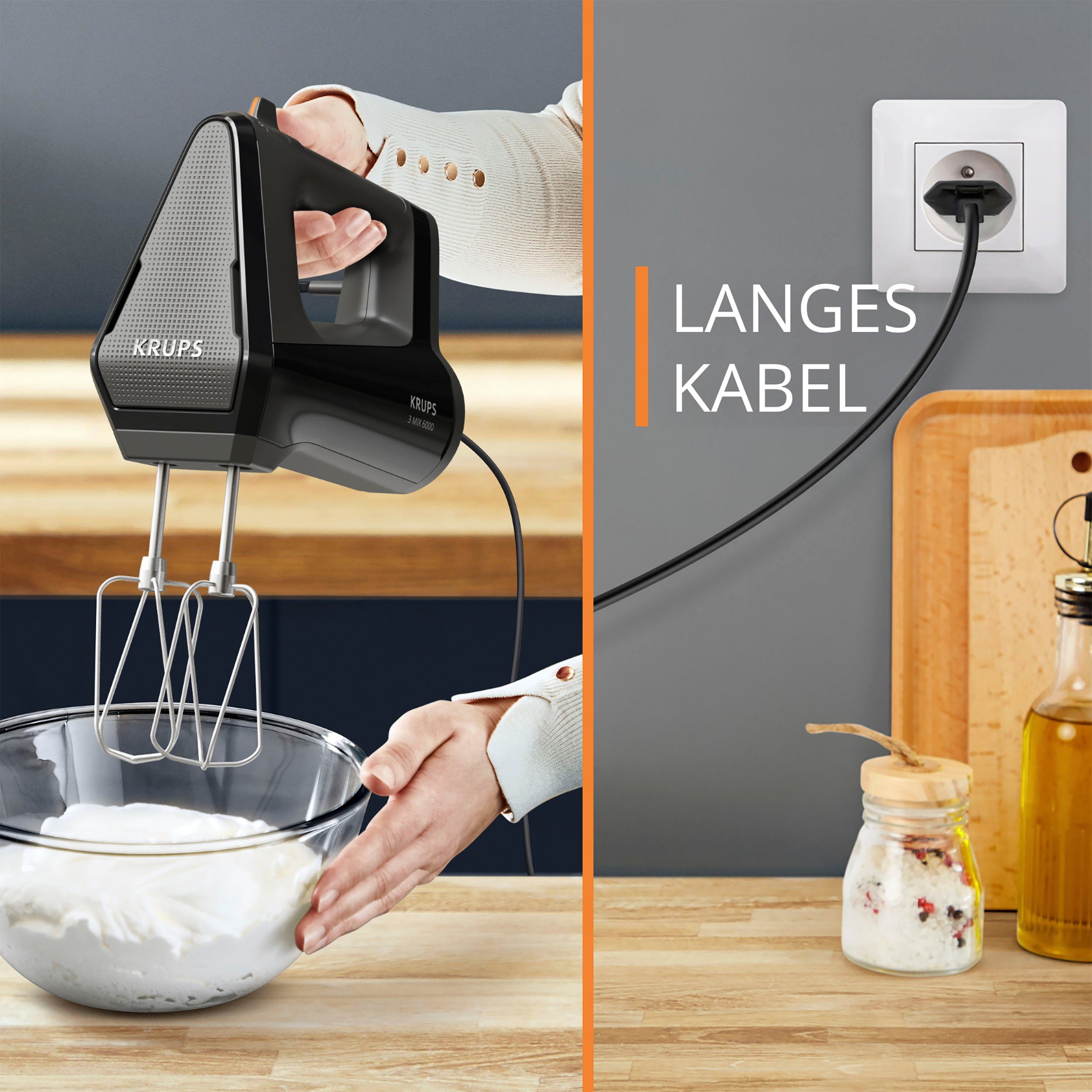 Krups Handmixer GN6028 3MIX 6000, soft-touch handgreep, lange kabel