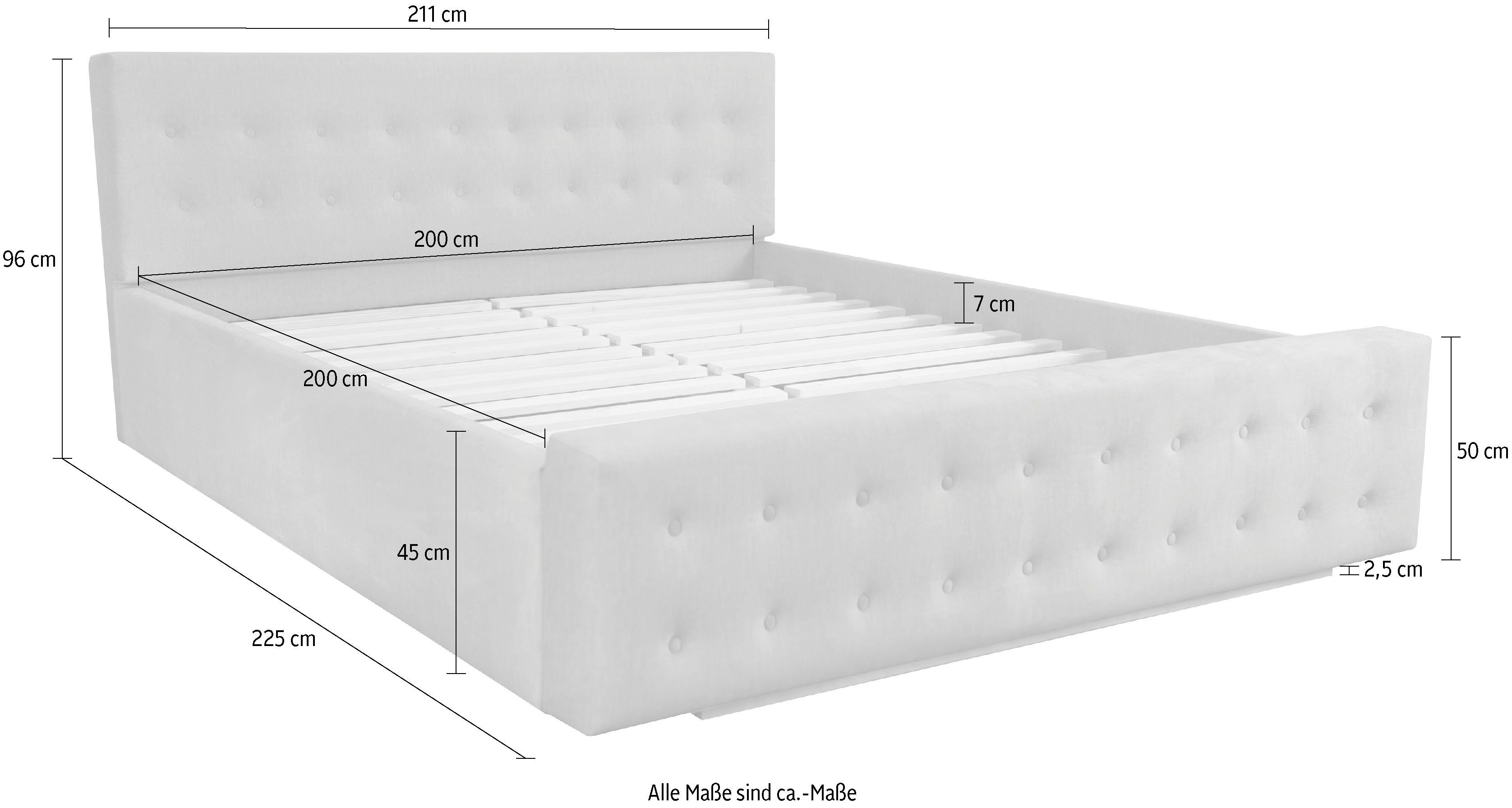 Home affaire Gestoffeerd bed Vaine in 5 breedten, ook in lengte 220 cm, incl. lattenrol