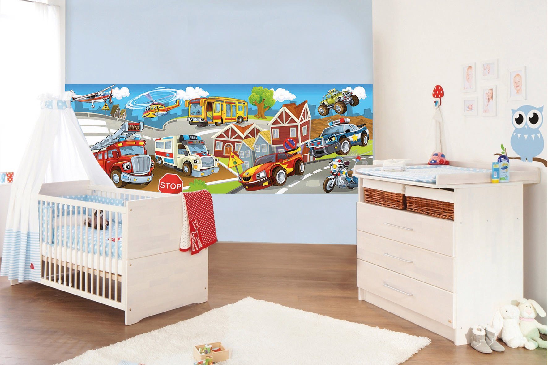 Papermoon Fotobehang Kids Cars panorama Vlies, 2 banen, 350 x 100 cm (2-delig)