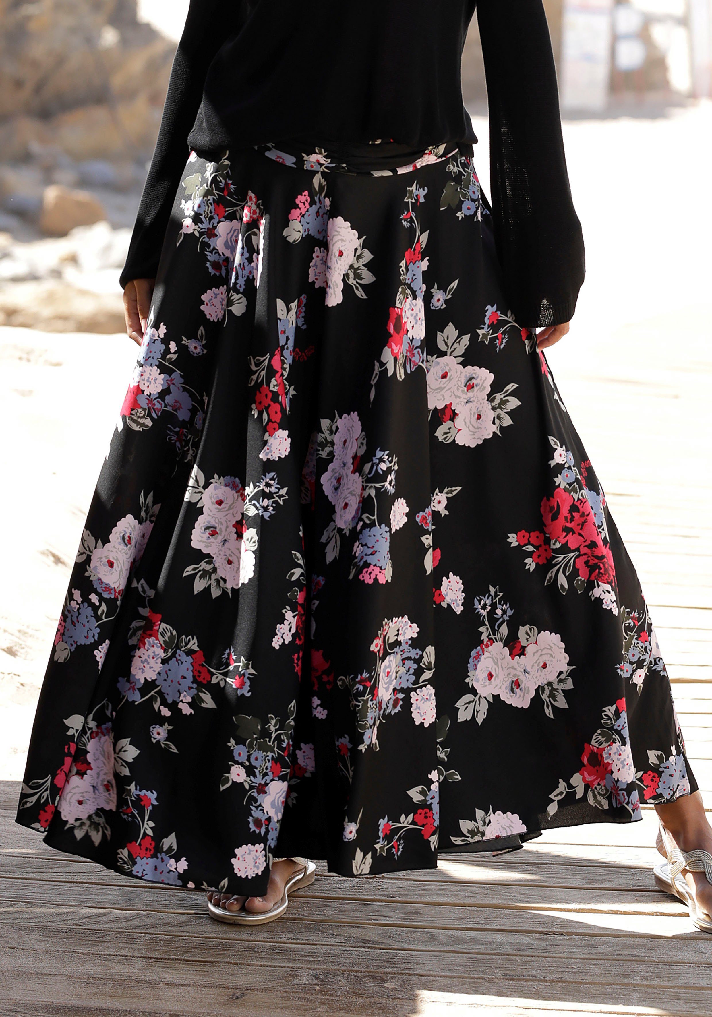 Lascana Broekrok met bloemenprint, culotte stijl, extra wijde pijpen
