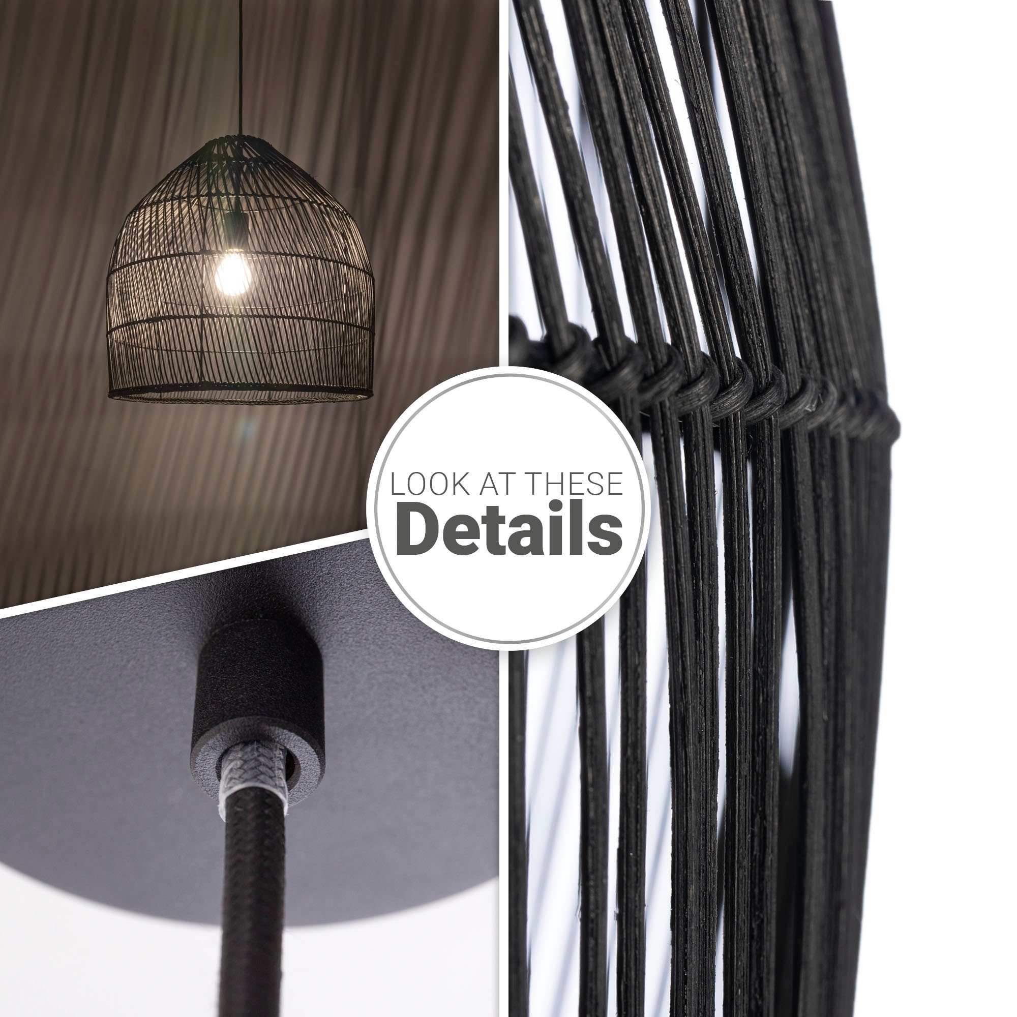 Paco Home Hanglamp LINNU Mandlamp rattan pendellamp woonkamer boho plafondlamp natuur