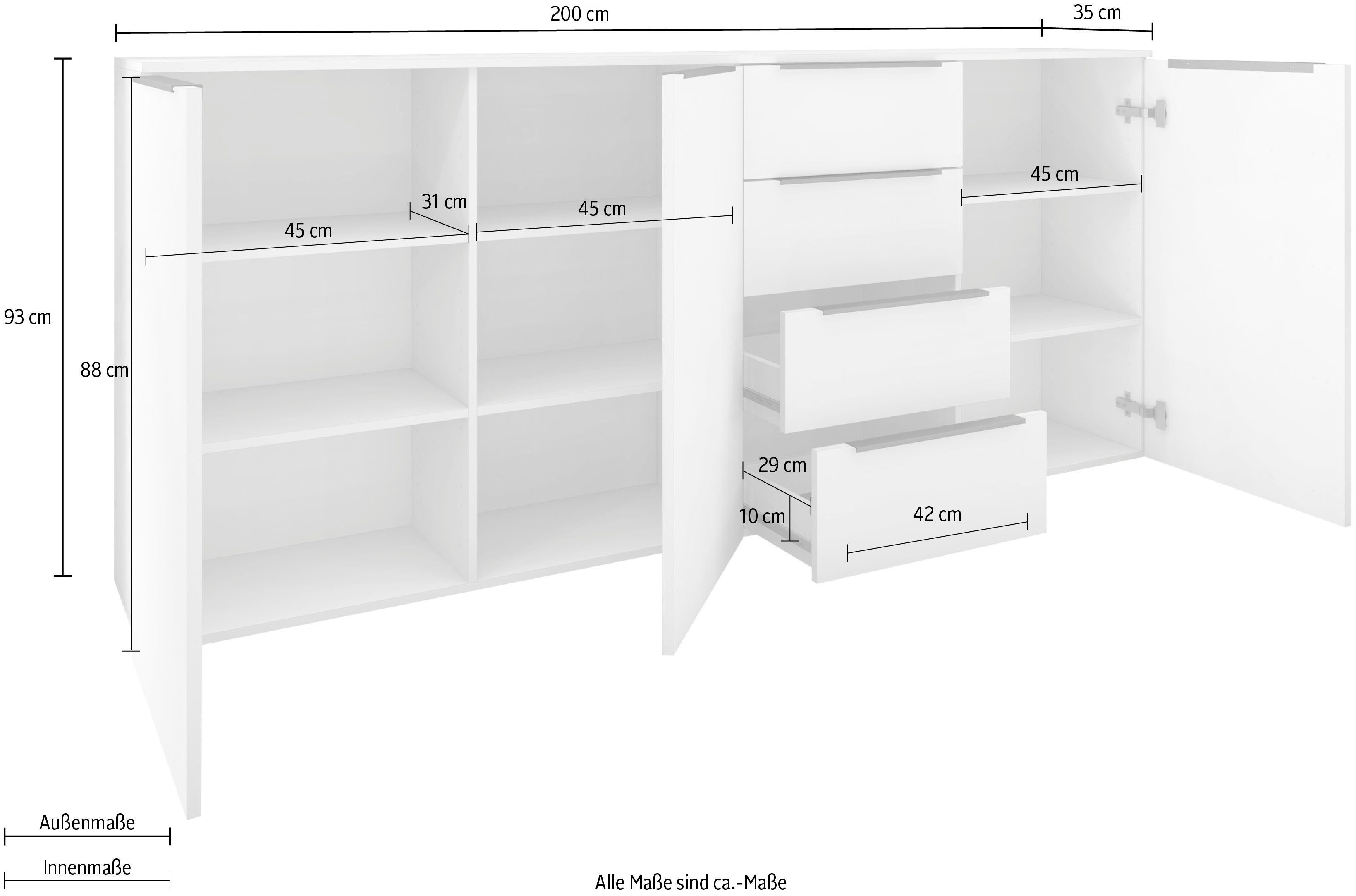 borchardt Möbel Highboard Tom Breedte 200 cm