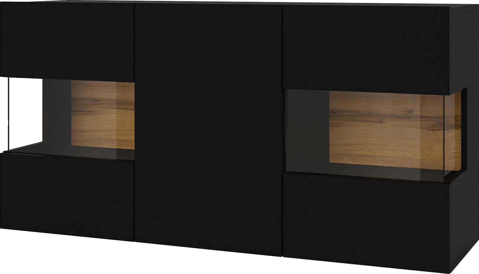 INOSIGN Dressoir Ava, breedte 120 cm, hangend en staand te monteren moderne grepless commode, buffet, 3 deuren, hoekverglasingen