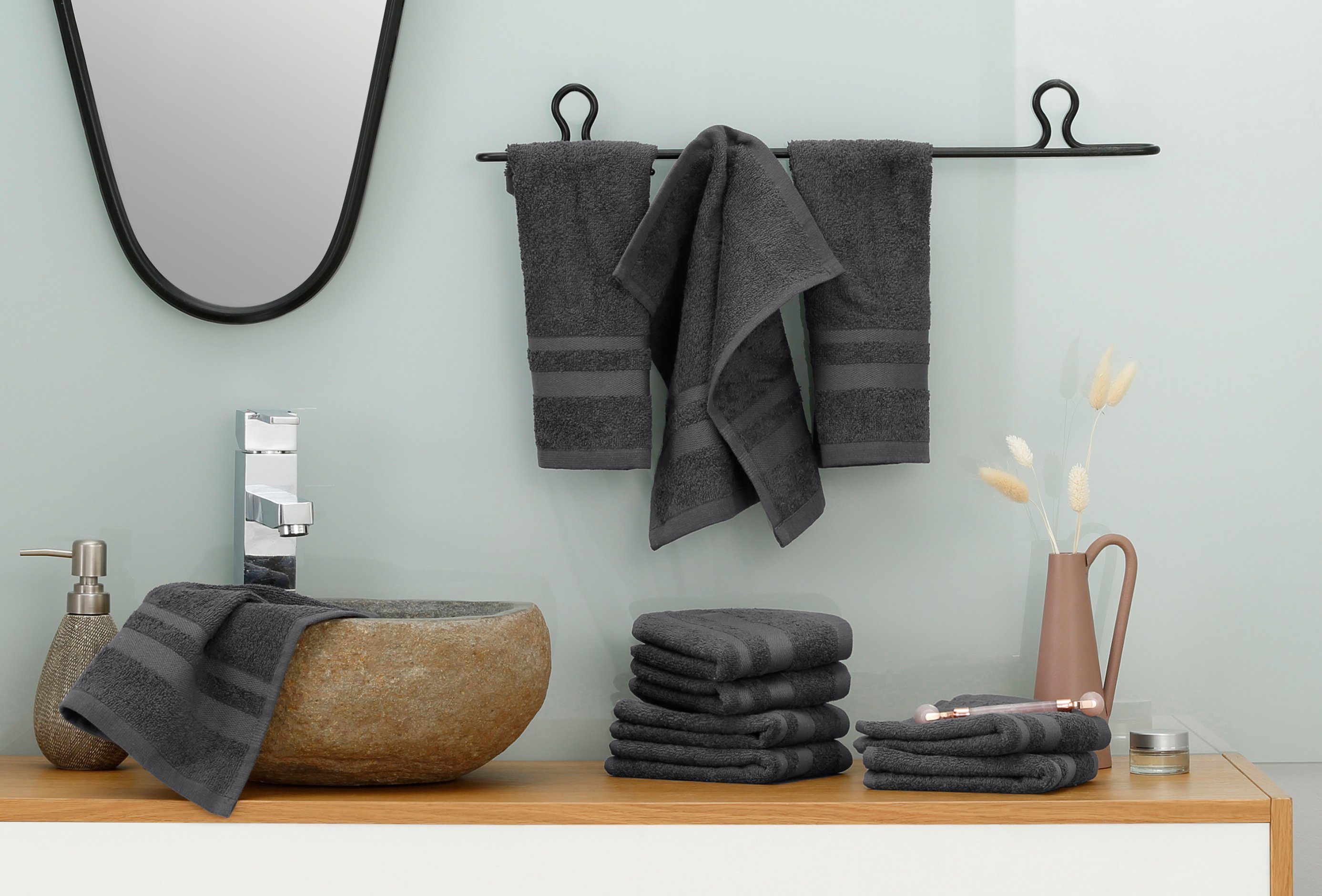 my home Washandje Vanessa Handdoeken met randdessin, 100% katoen, uni, zacht (set, 10-delig)