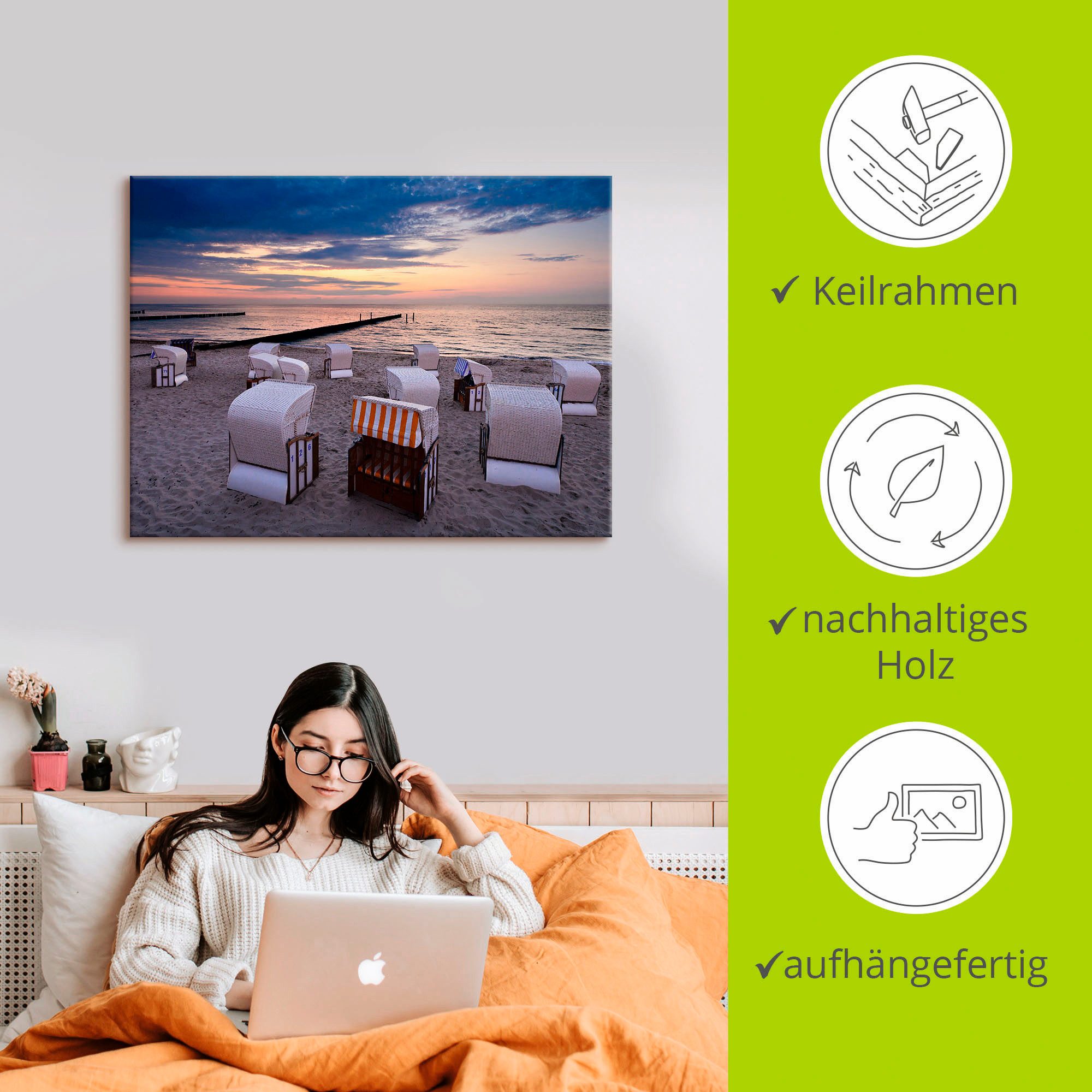 Artland Artprint op linnen Strandstoelen aan de Oostzee